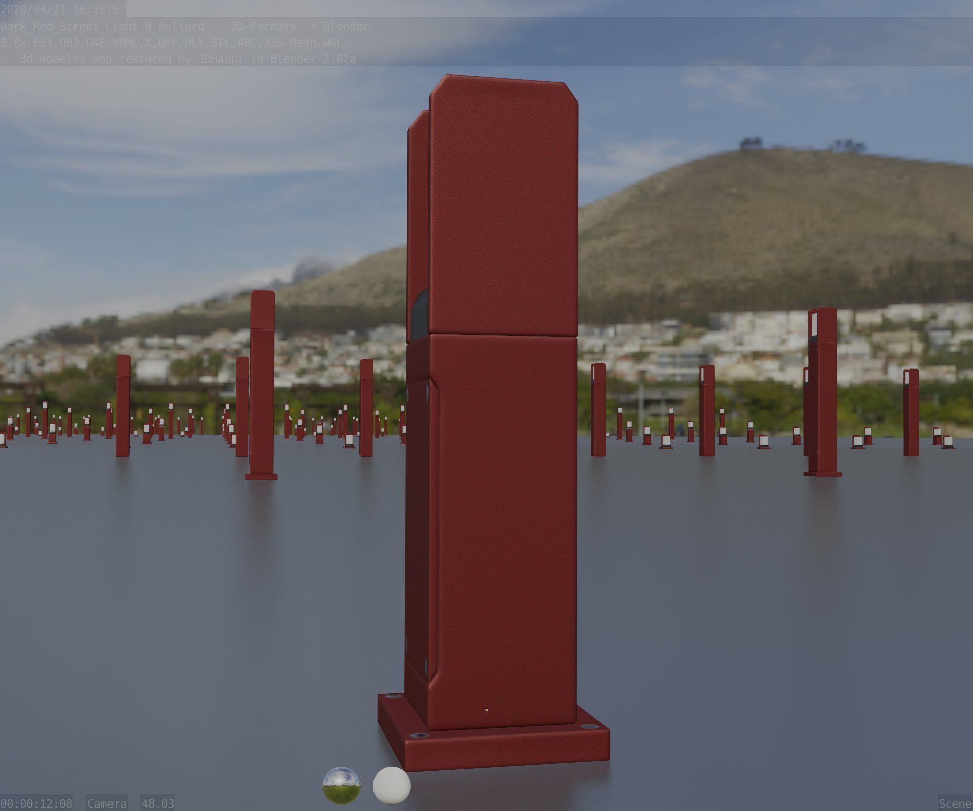 Street Light 8 Bollard 500mm Dark Red Version 1 Low-poly 3D model_96