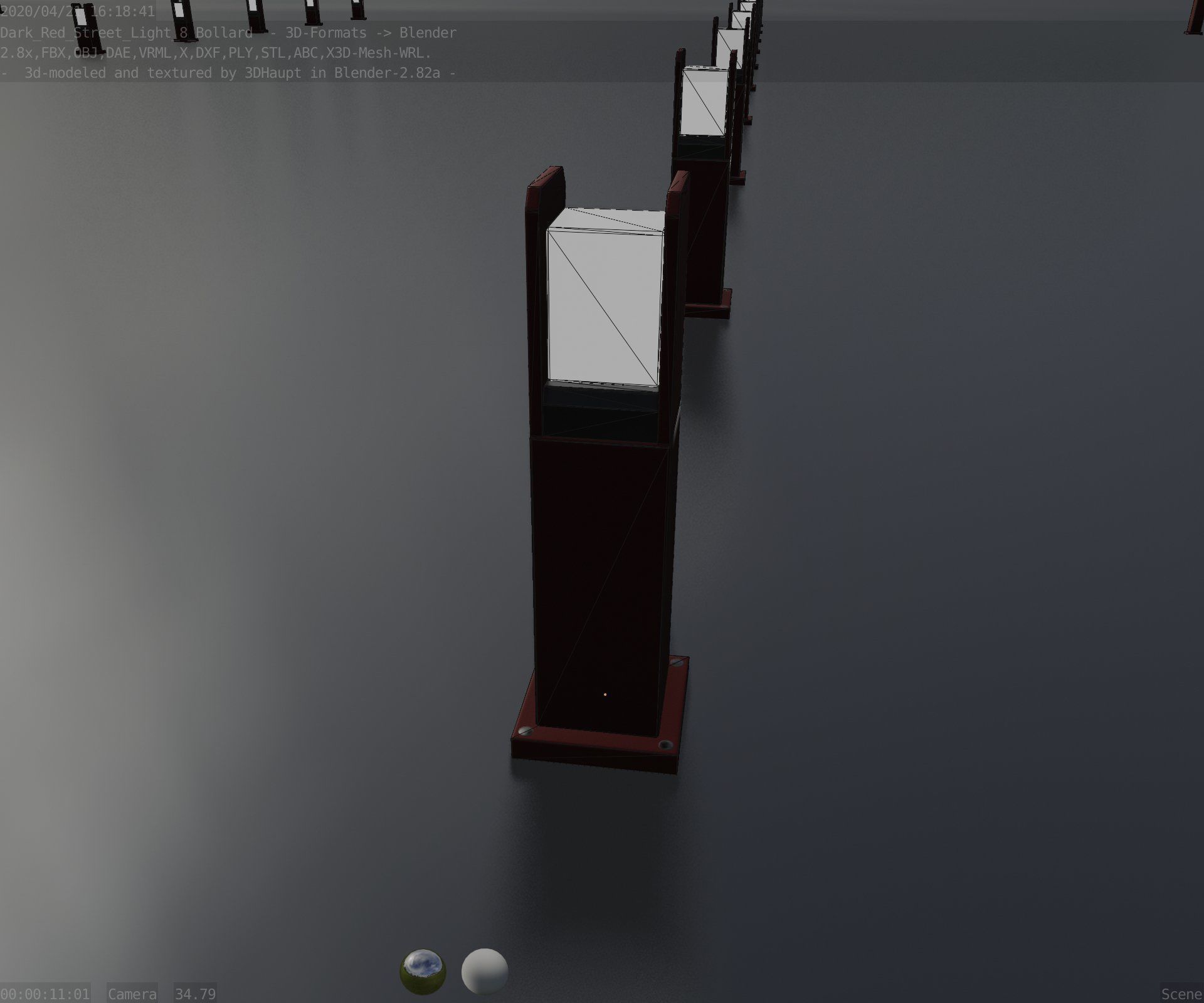 Street Light 8 Bollard 500mm Dark Red Version 1 Low-poly 3D model_65