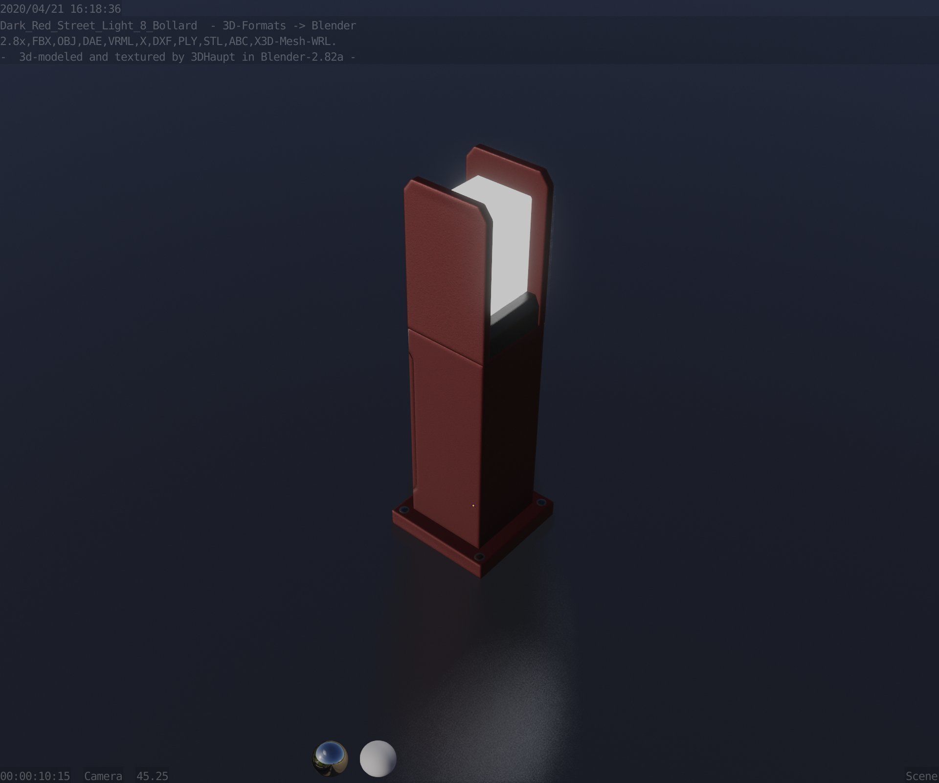 Street Light 8 Bollard 500mm Dark Red Version 1 Low-poly 3D model_55