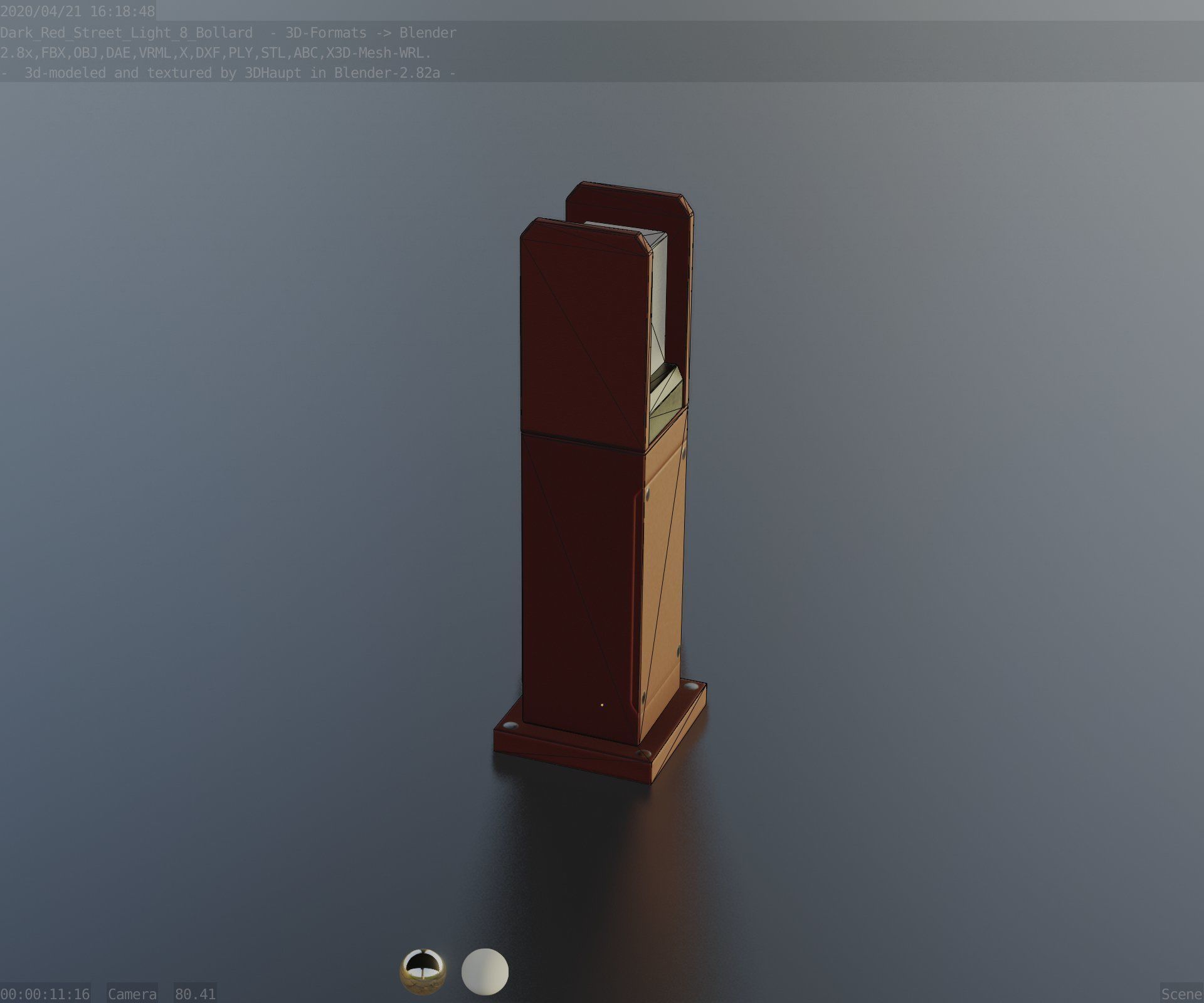 Street Light 8 Bollard 500mm Dark Red Version 1 Low-poly 3D model_80