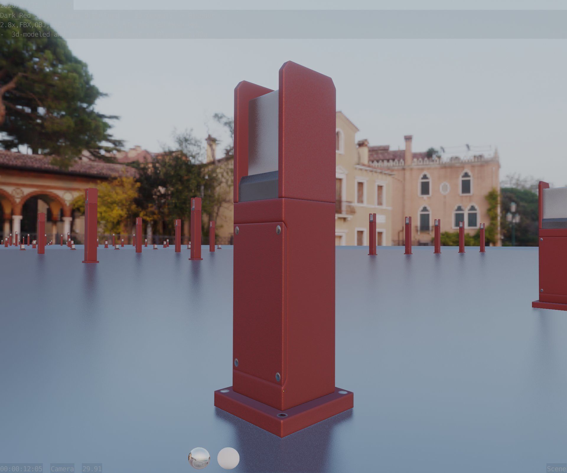 Street Light 8 Bollard 500mm Dark Red Version 1 Low-poly 3D model_93
