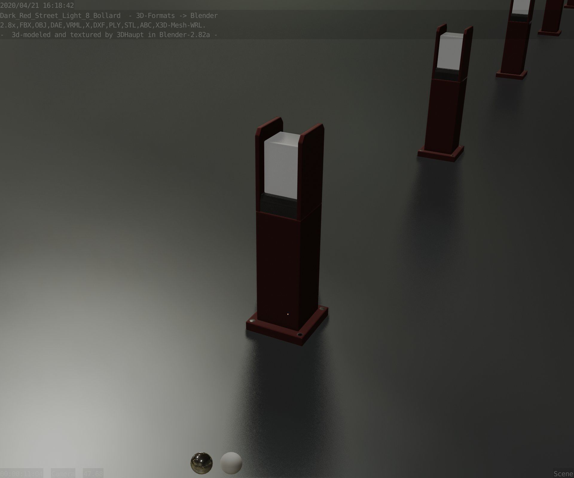Street Light 8 Bollard 500mm Dark Red Version 1 Low-poly 3D model_68