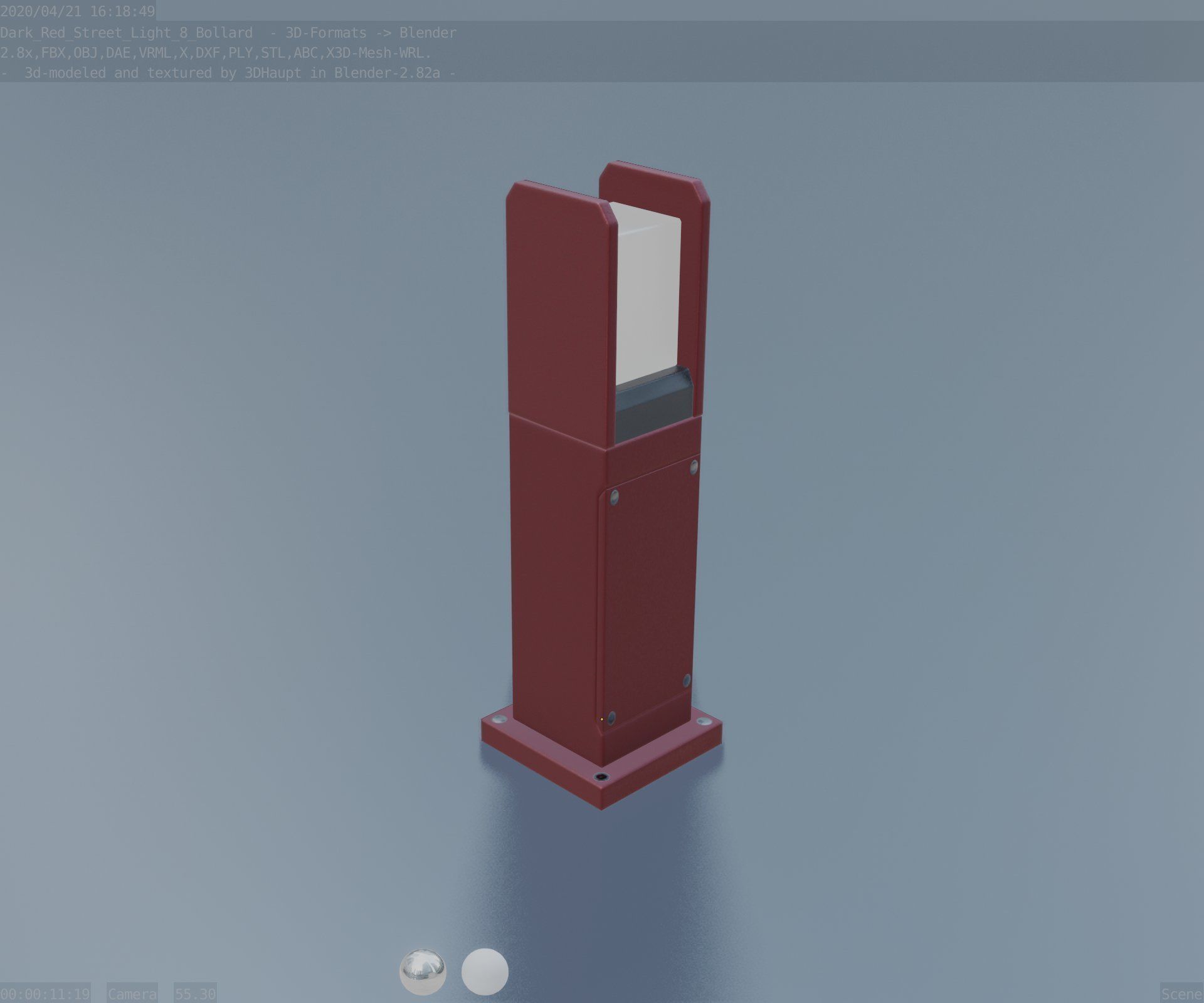 Street Light 8 Bollard 500mm Dark Red Version 1 Low-poly 3D model_83