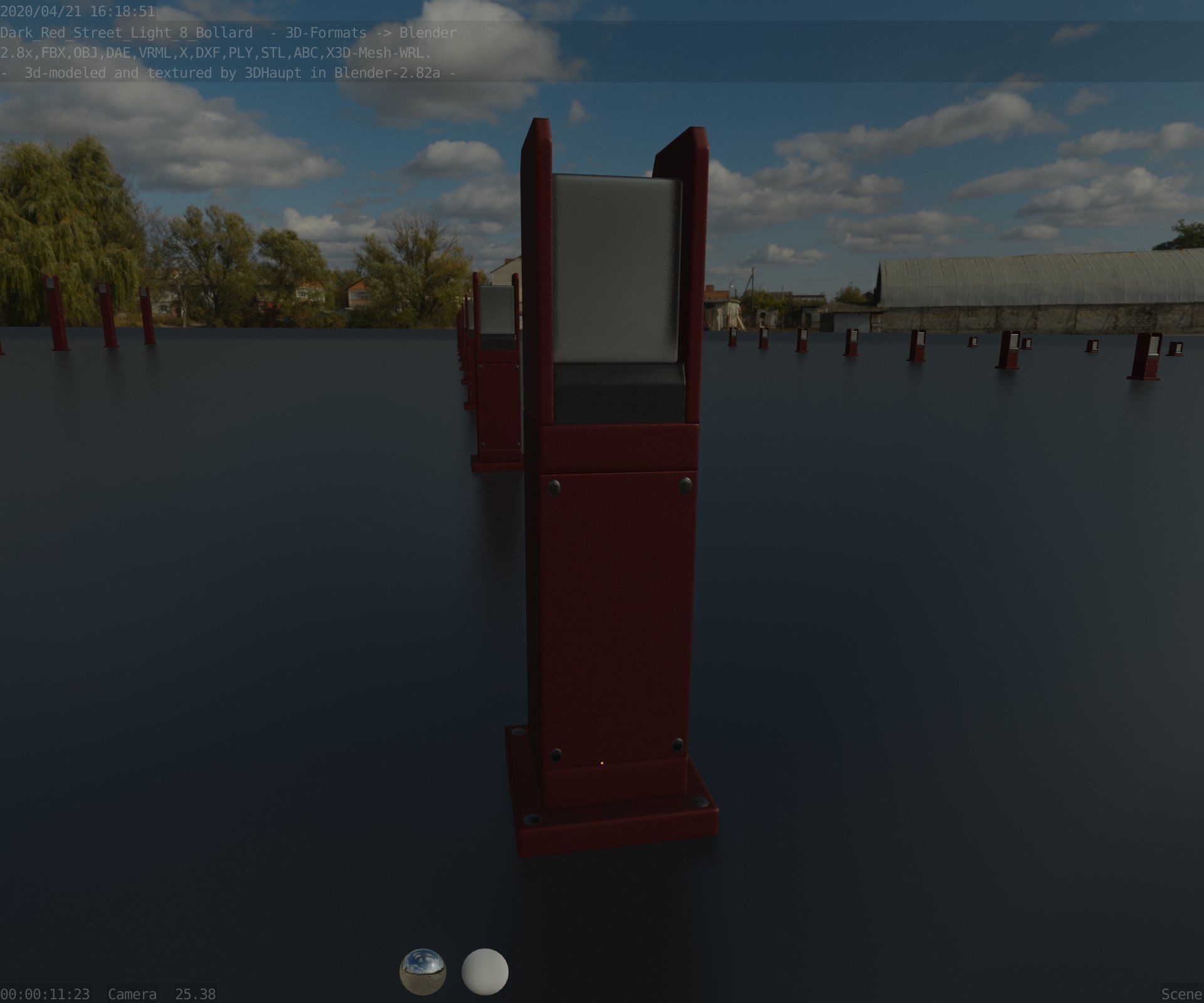 Street Light 8 Bollard 500mm Dark Red Version 1 Low-poly 3D model_87