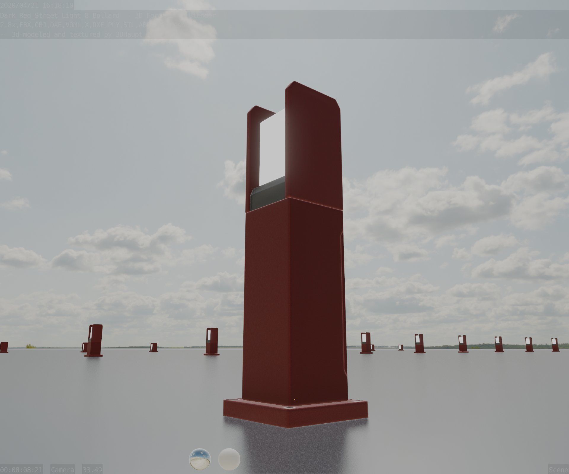 Street Light 8 Bollard 500mm Dark Red Version 1 Low-poly 3D model_3