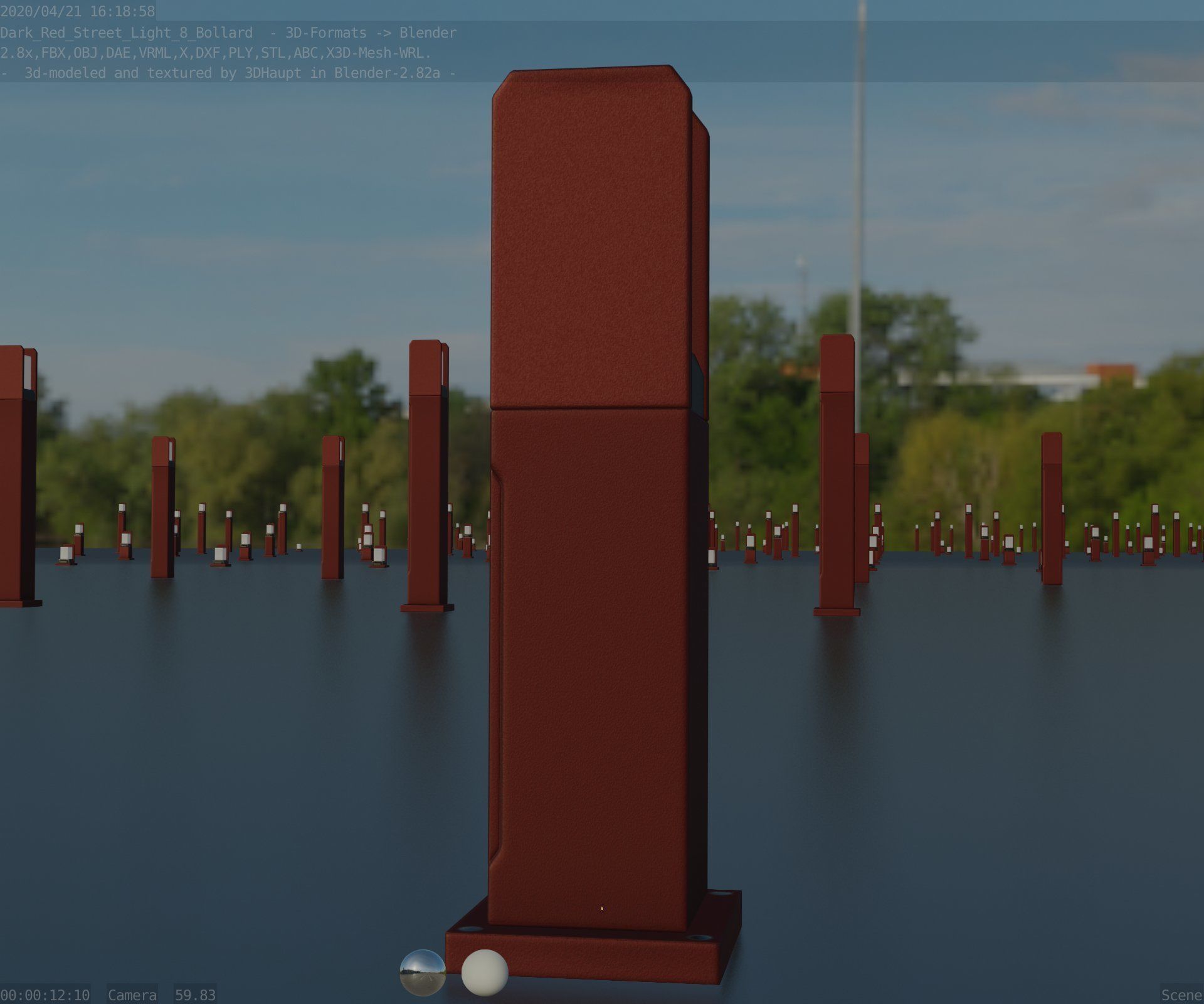 Street Light 8 Bollard 500mm Dark Red Version 1 Low-poly 3D model_98