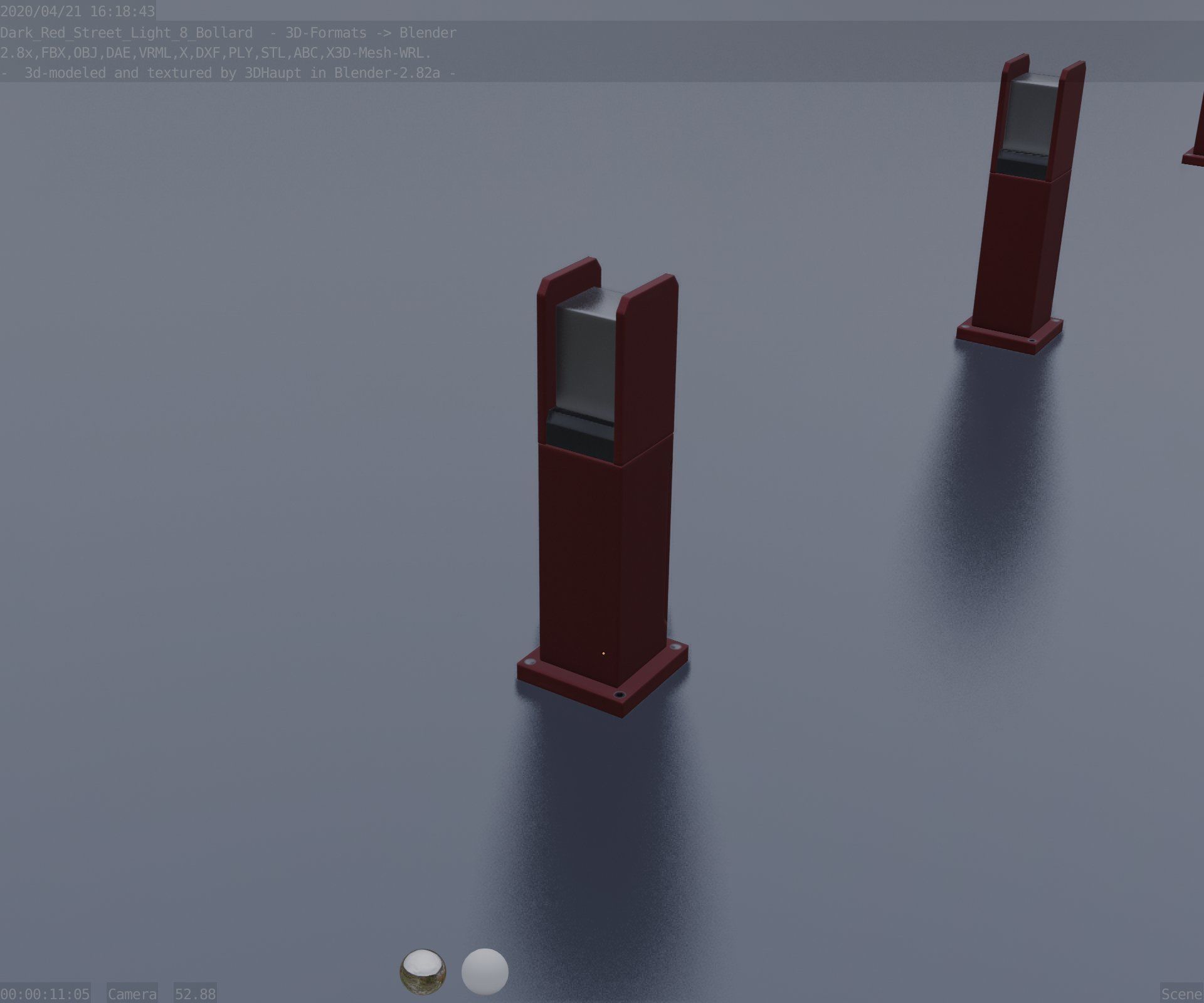 Street Light 8 Bollard 500mm Dark Red Version 1 Low-poly 3D model_69