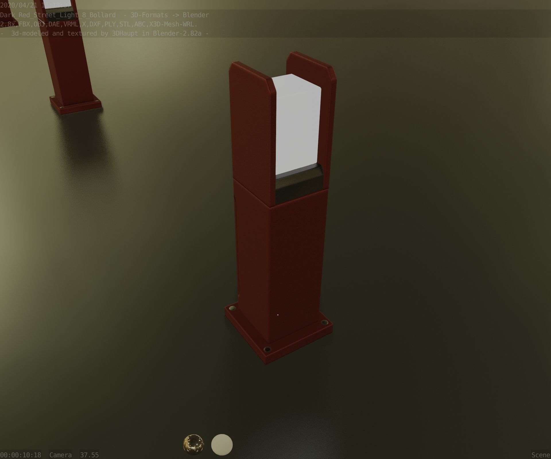 Street Light 8 Bollard 500mm Dark Red Version 1 Low-poly 3D model_58