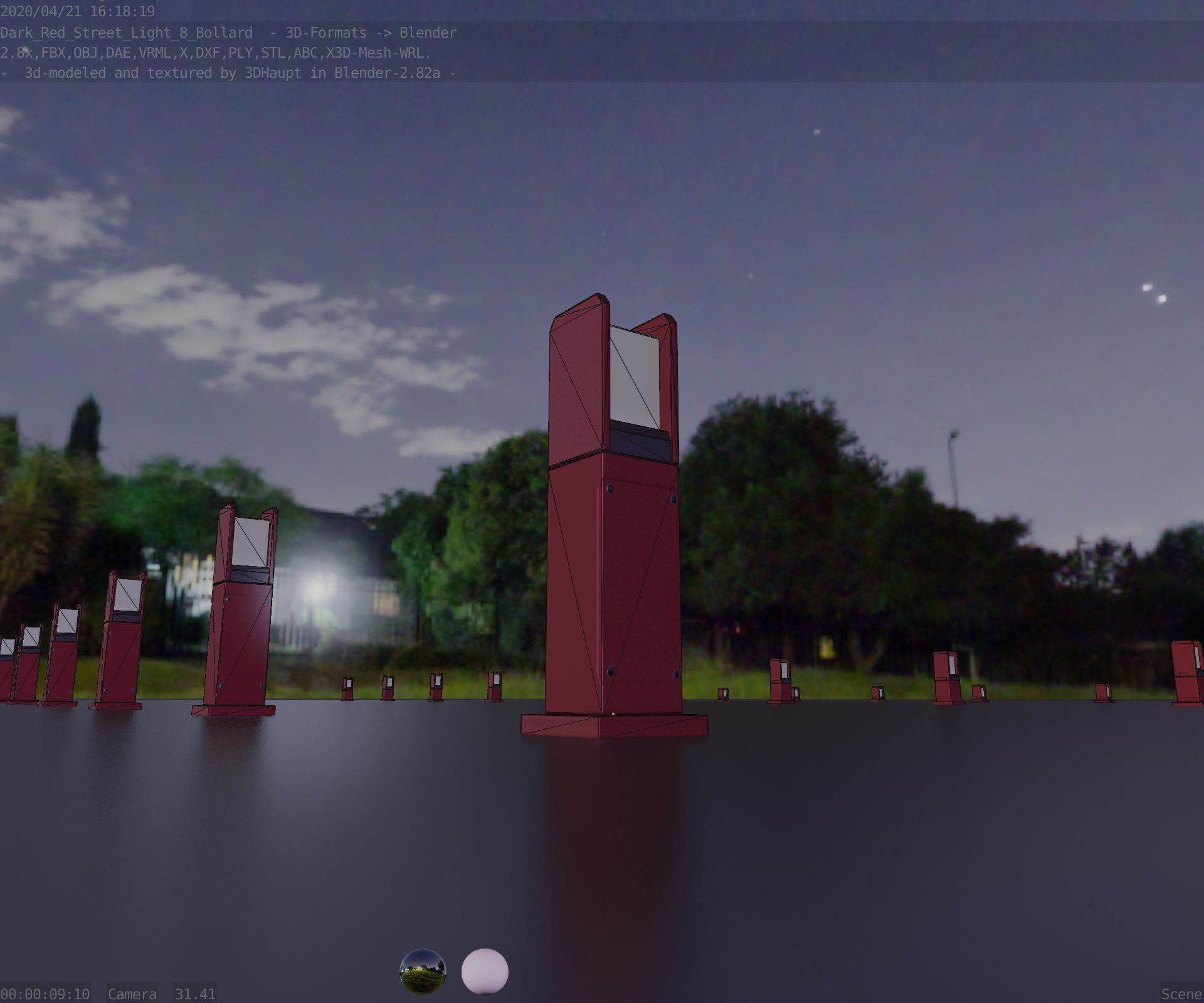 Street Light 8 Bollard 500mm Dark Red Version 1 Low-poly 3D model_26