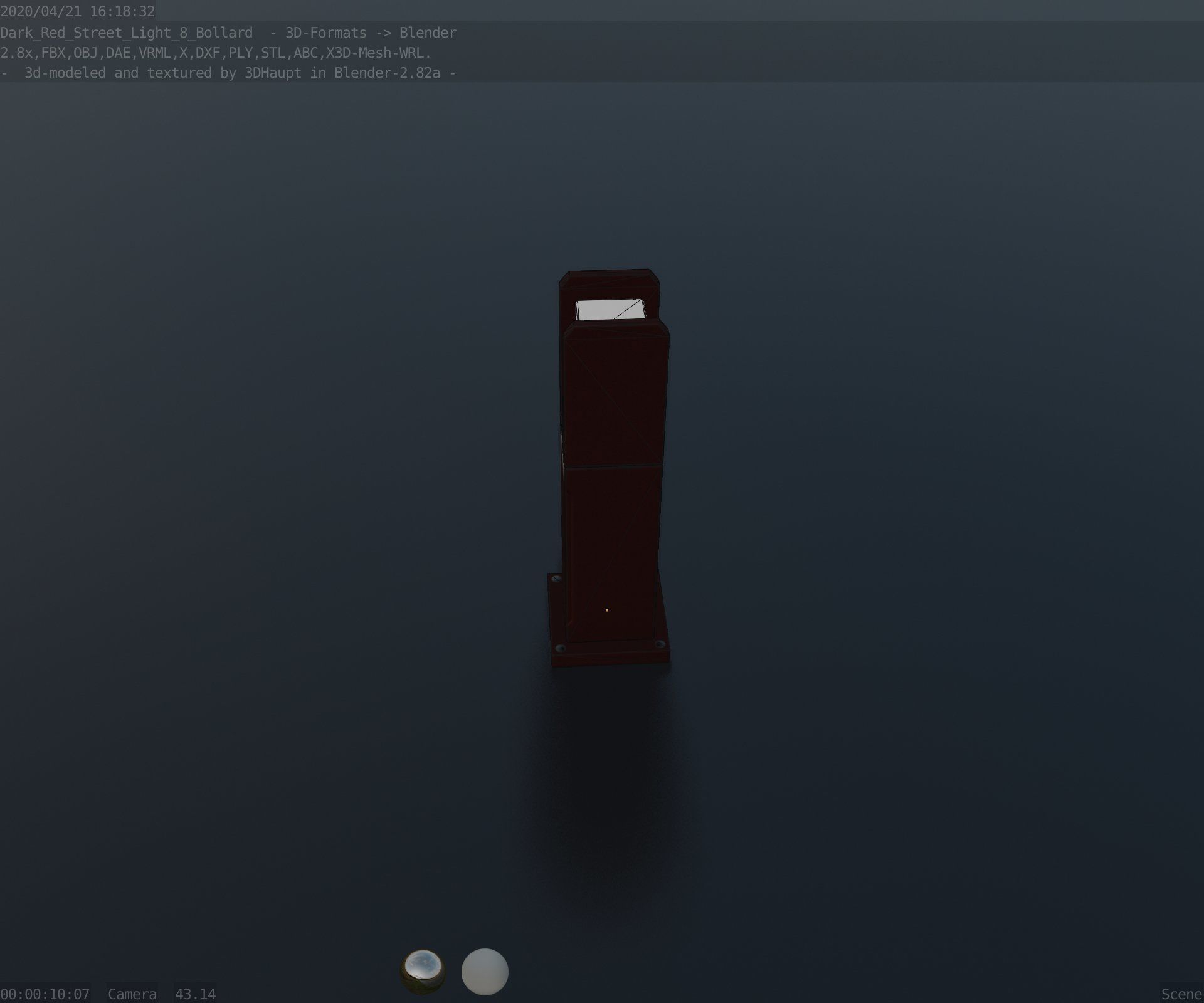 Street Light 8 Bollard 500mm Dark Red Version 1 Low-poly 3D model_47