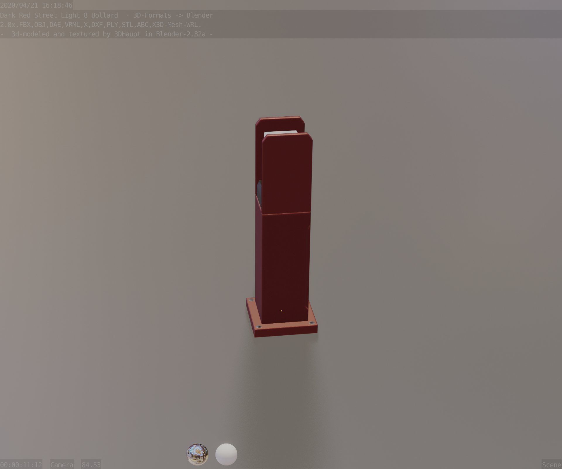 Street Light 8 Bollard 500mm Dark Red Version 1 Low-poly 3D model_76