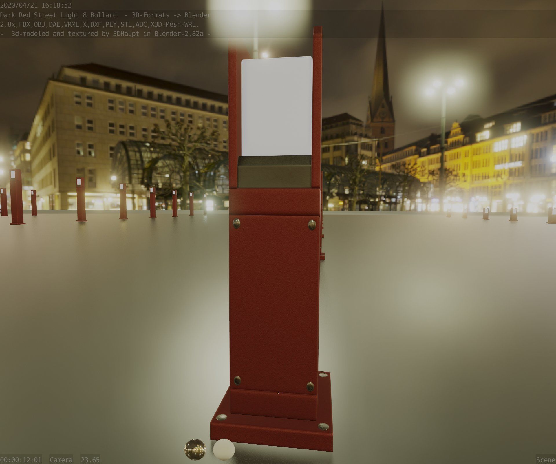 Street Light 8 Bollard 500mm Dark Red Version 1 Low-poly 3D model_89