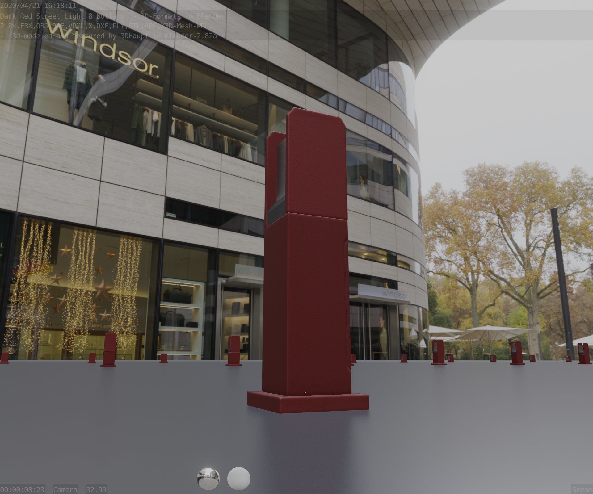 Street Light 8 Bollard 500mm Dark Red Version 1 Low-poly 3D model_5