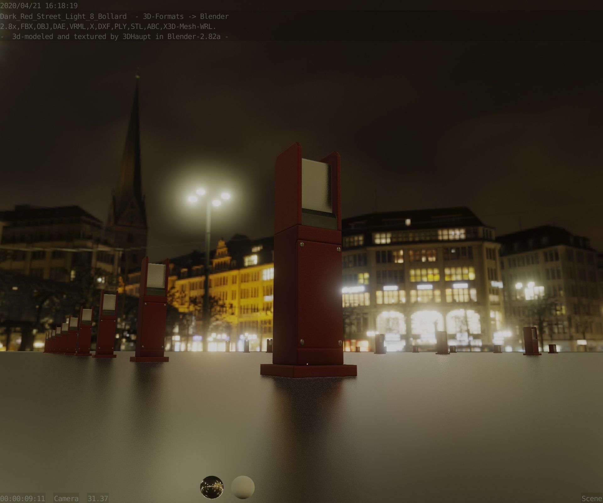 Street Light 8 Bollard 500mm Dark Red Version 1 Low-poly 3D model_27