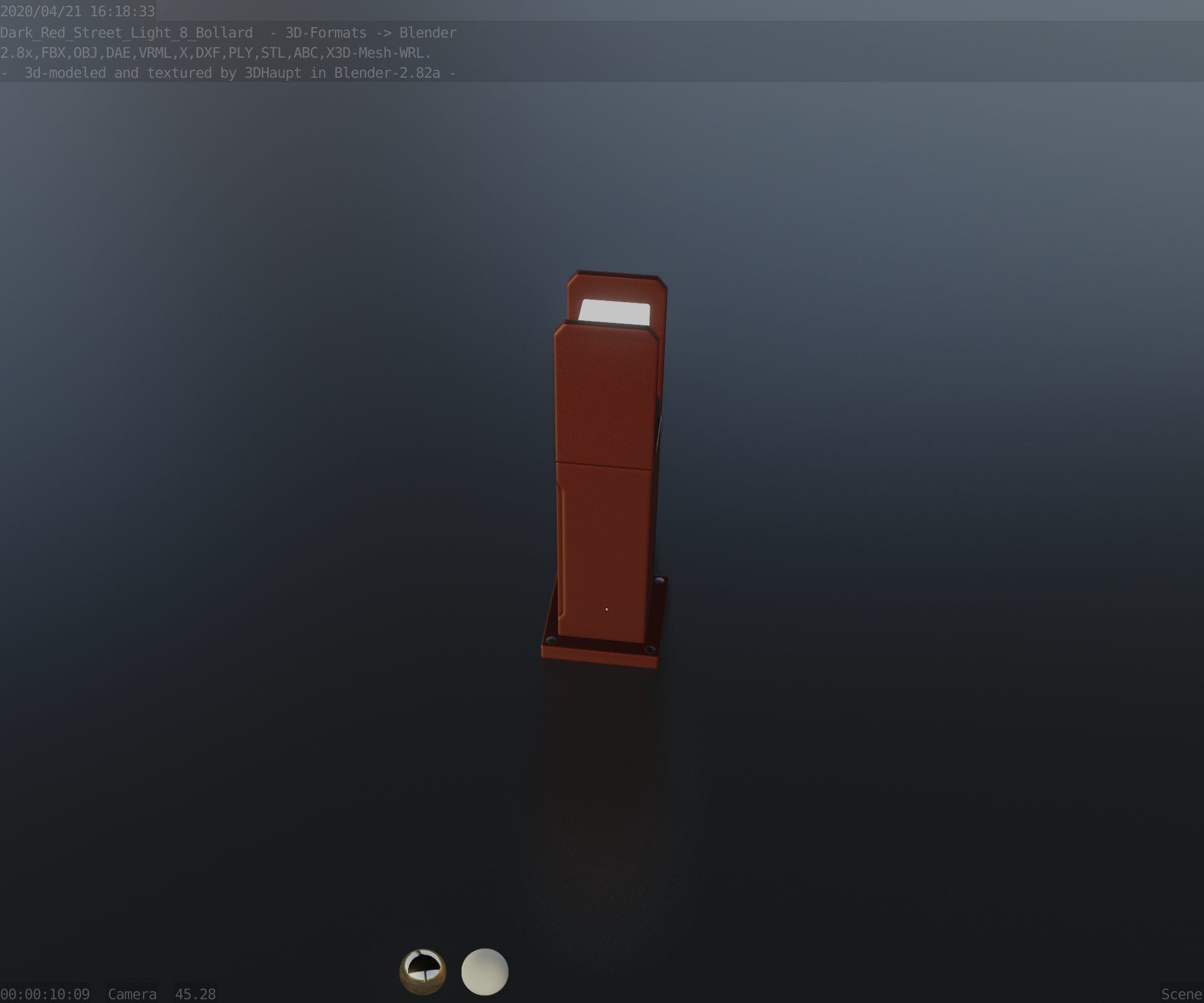 Street Light 8 Bollard 500mm Dark Red Version 1 Low-poly 3D model_49