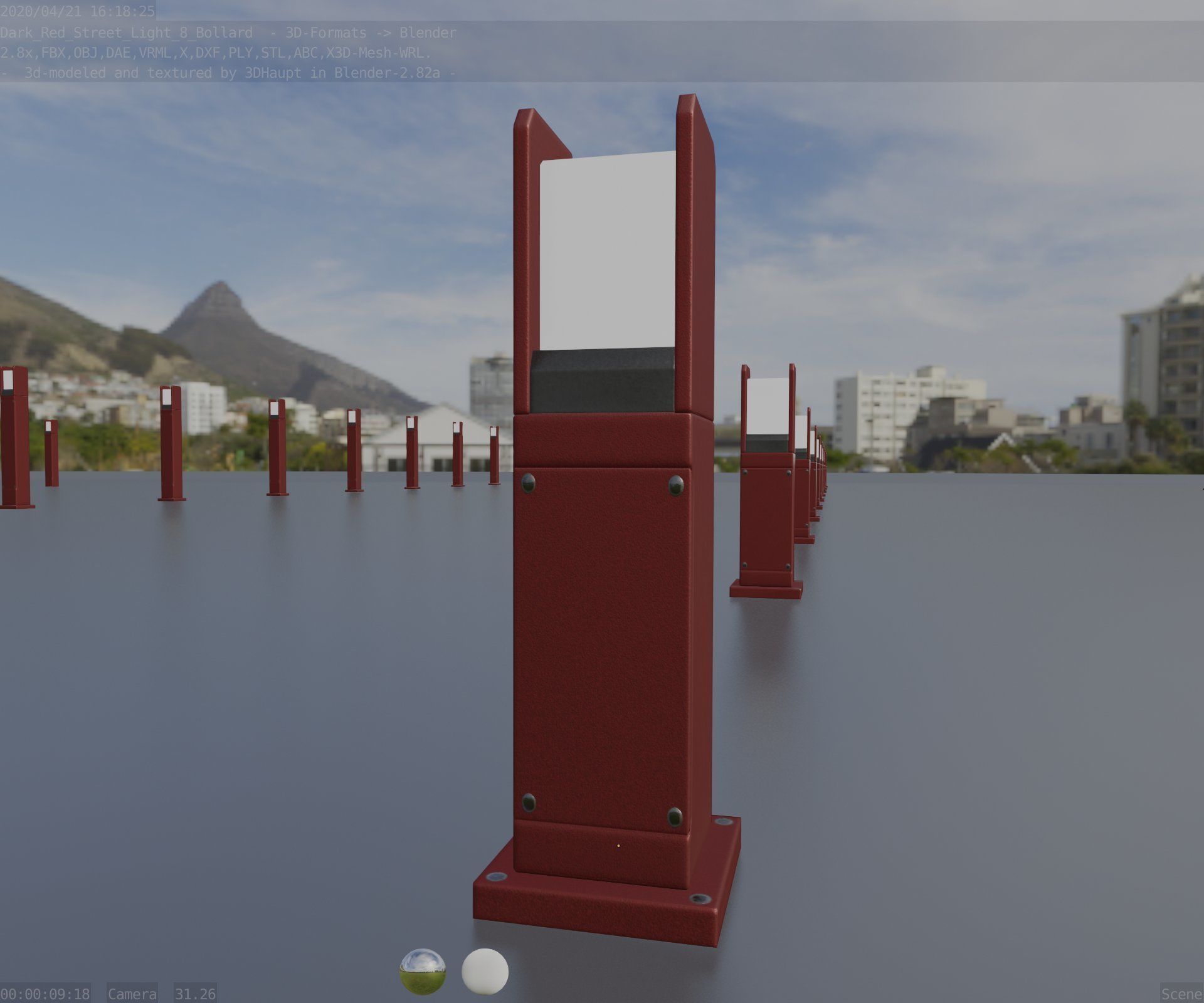 Street Light 8 Bollard 500mm Dark Red Version 1 Low-poly 3D model_34