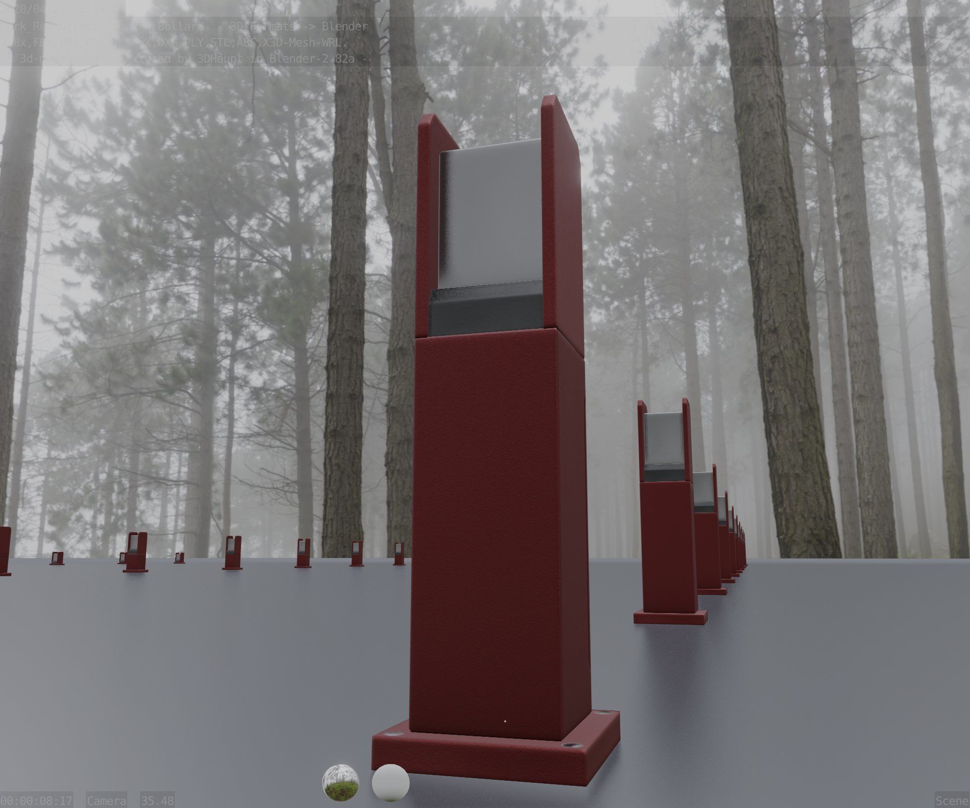 Street Light 8 Bollard 500mm Dark Red Version 1 Low-poly 3D model_20