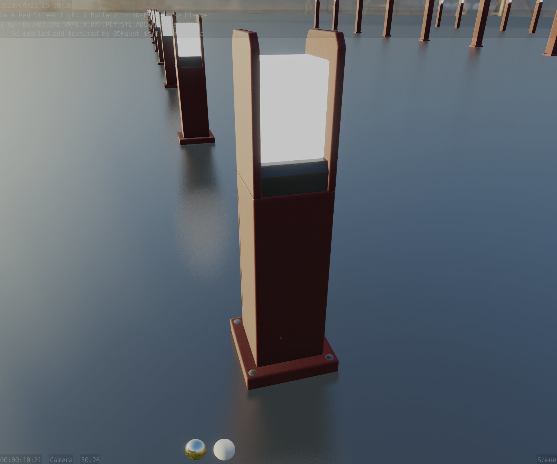 Street Light 8 Bollard 500mm Dark Red Version 1 Low-poly 3D model_61