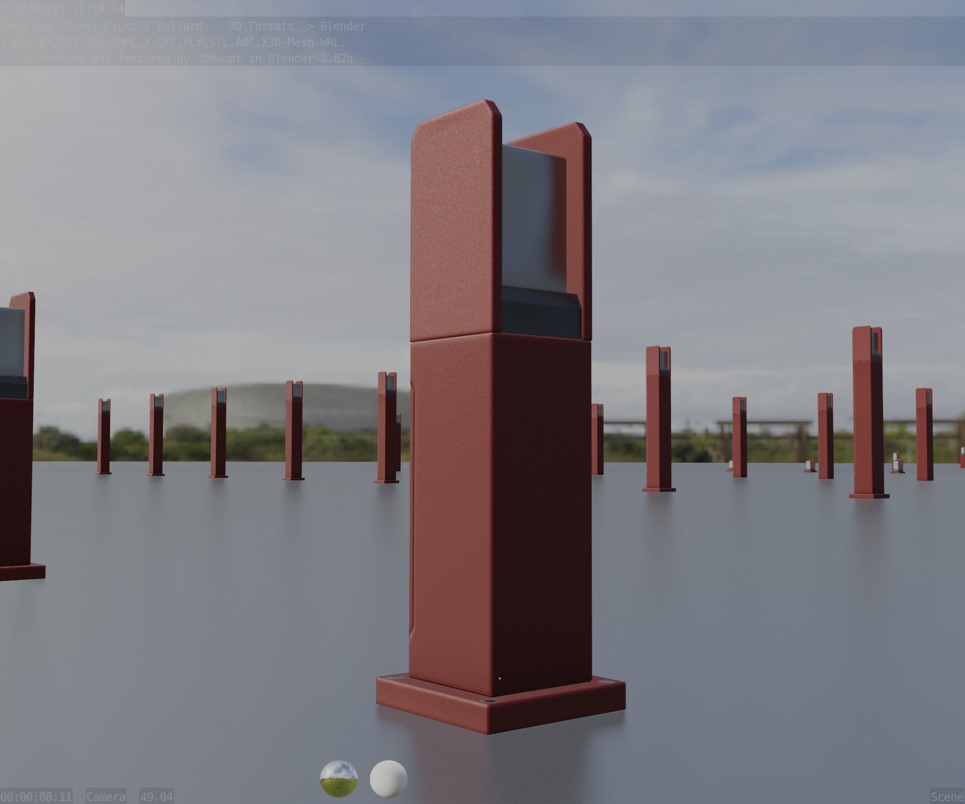 Street Light 8 Bollard 500mm Dark Red Version 1 Low-poly 3D model_14
