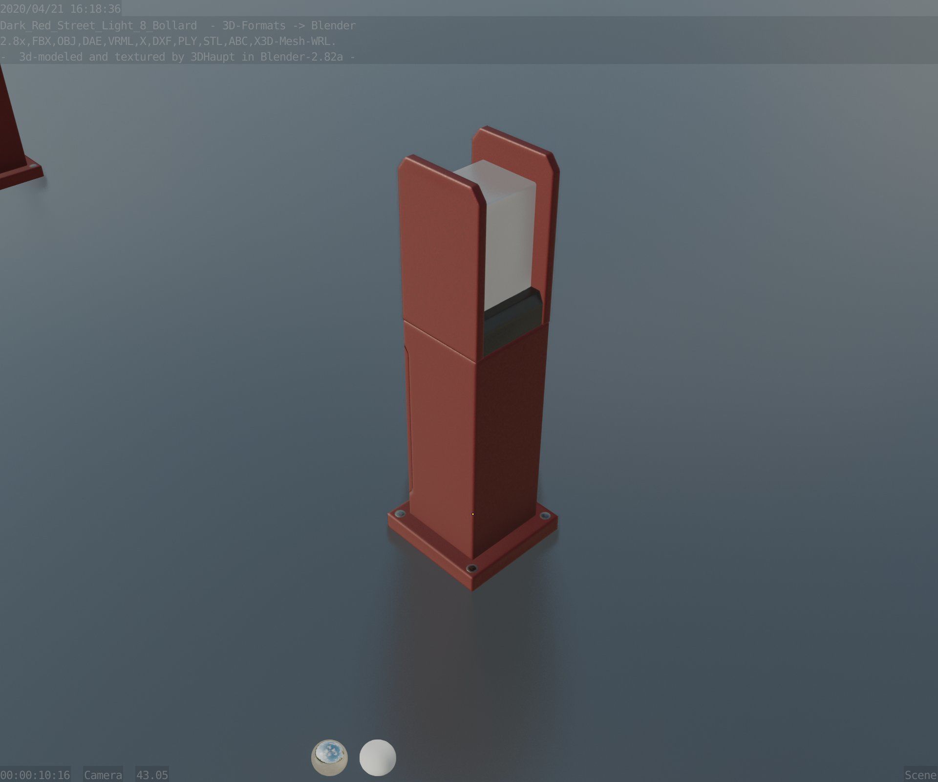 Street Light 8 Bollard 500mm Dark Red Version 1 Low-poly 3D model_56