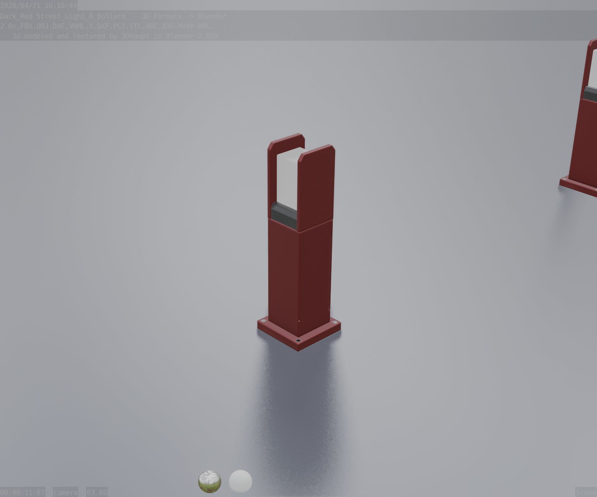 Street Light 8 Bollard 500mm Dark Red Version 1 Low-poly 3D model_71
