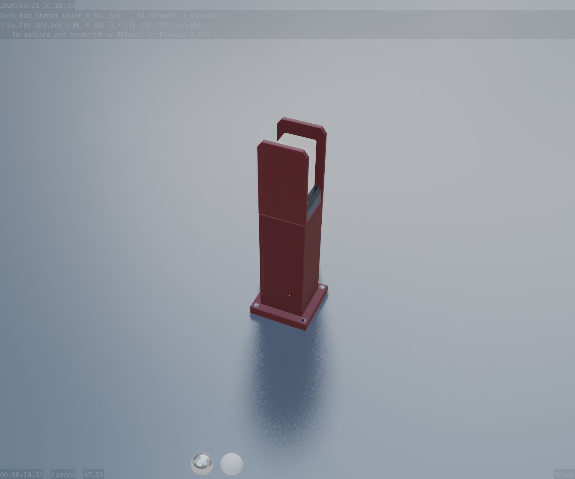 Street Light 8 Bollard 500mm Dark Red Version 1 Low-poly 3D model_52