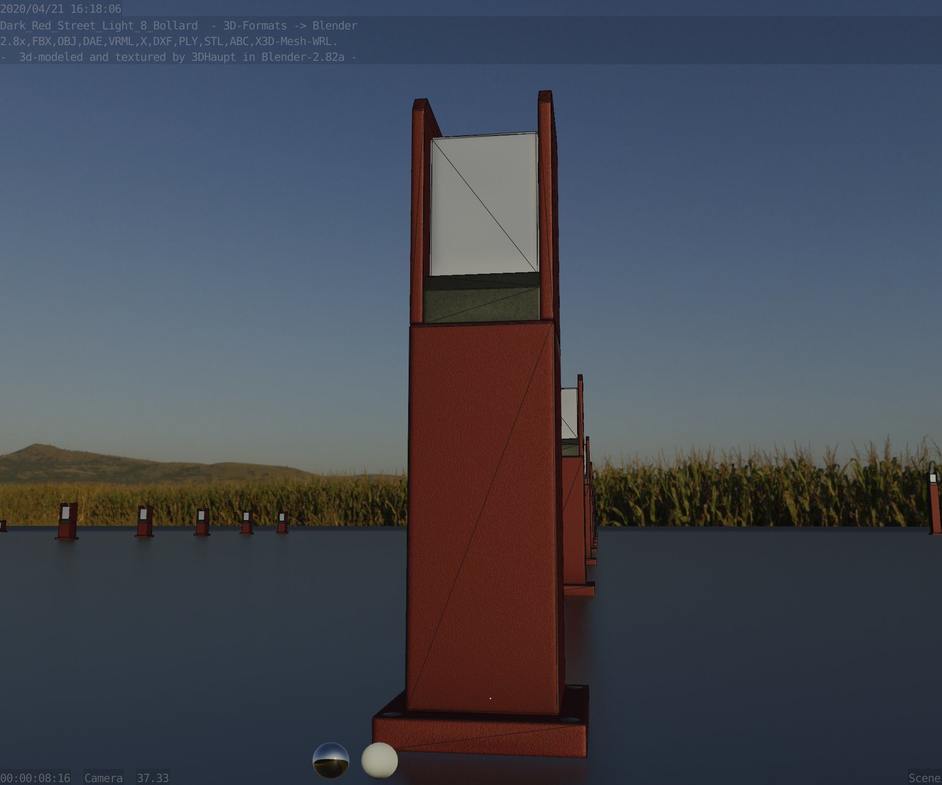 Street Light 8 Bollard 500mm Dark Red Version 1 Low-poly 3D model_19