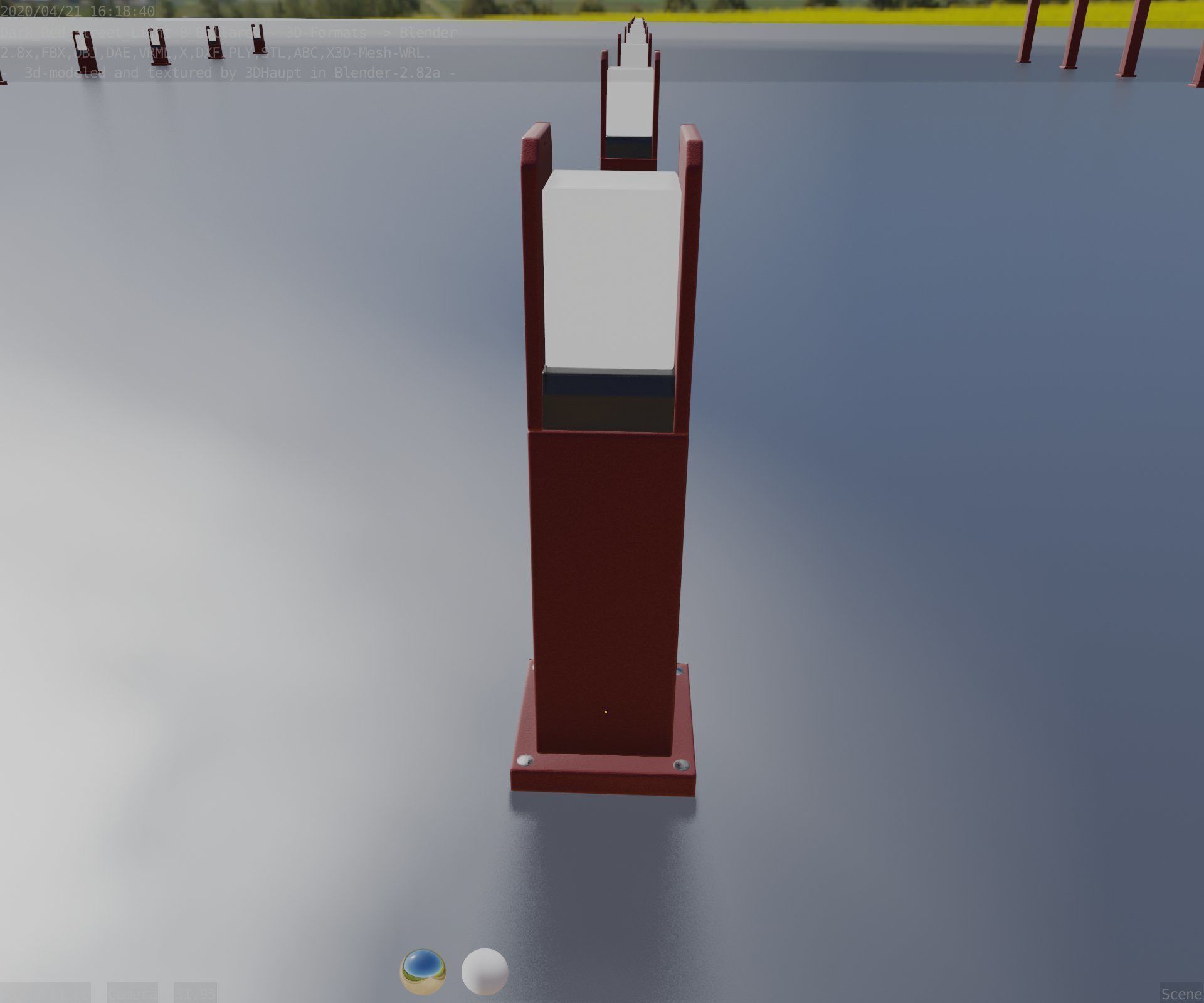 Street Light 8 Bollard 500mm Dark Red Version 1 Low-poly 3D model_64