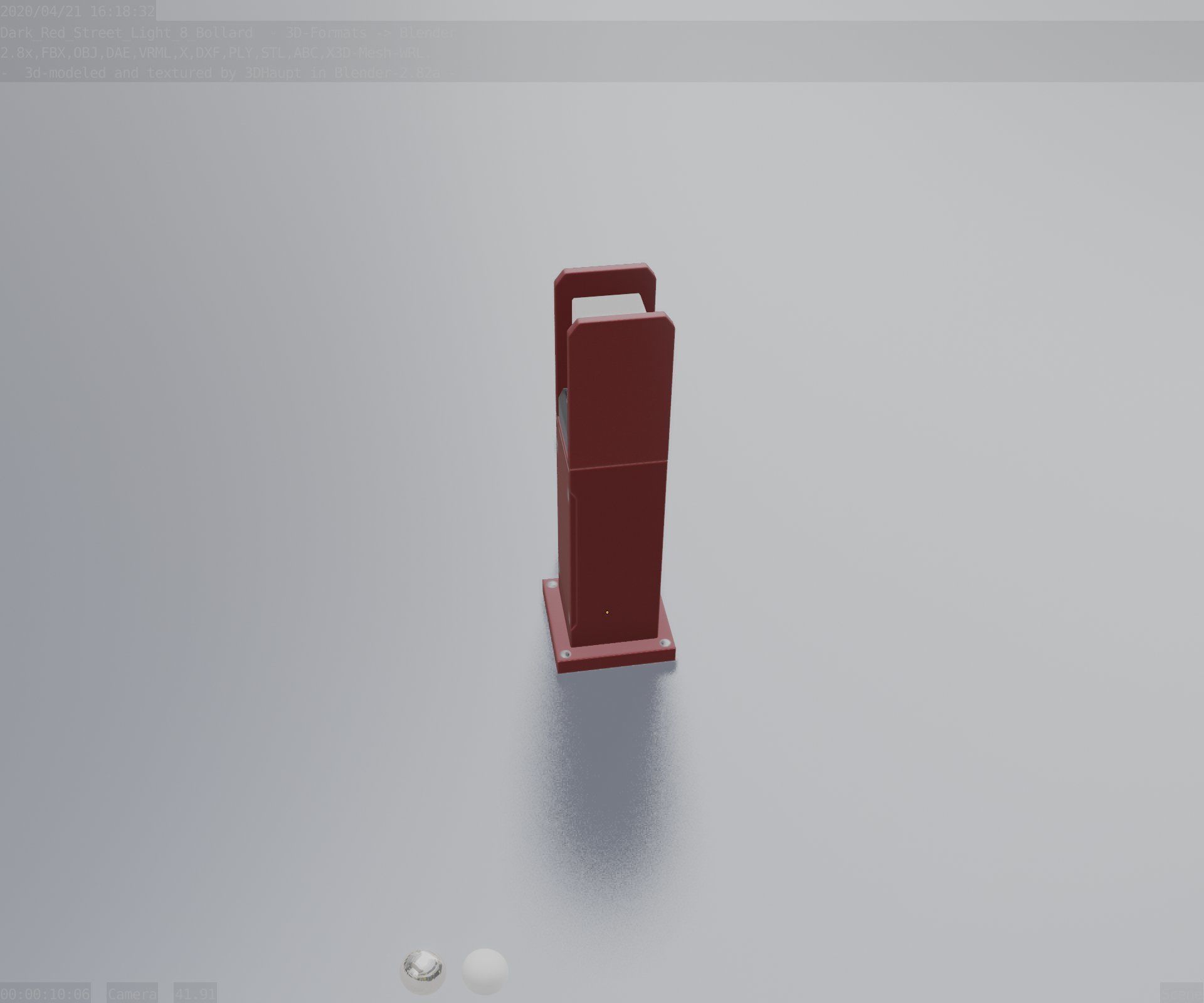 Street Light 8 Bollard 500mm Dark Red Version 1 Low-poly 3D model_46