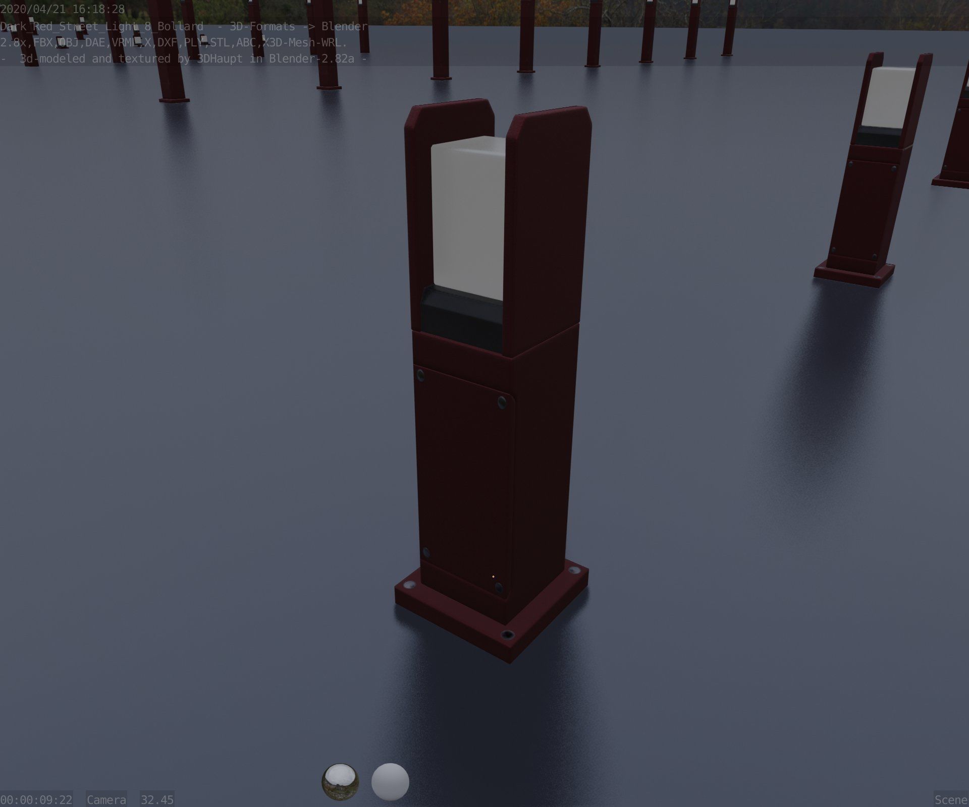 Street Light 8 Bollard 500mm Dark Red Version 1 Low-poly 3D model_38