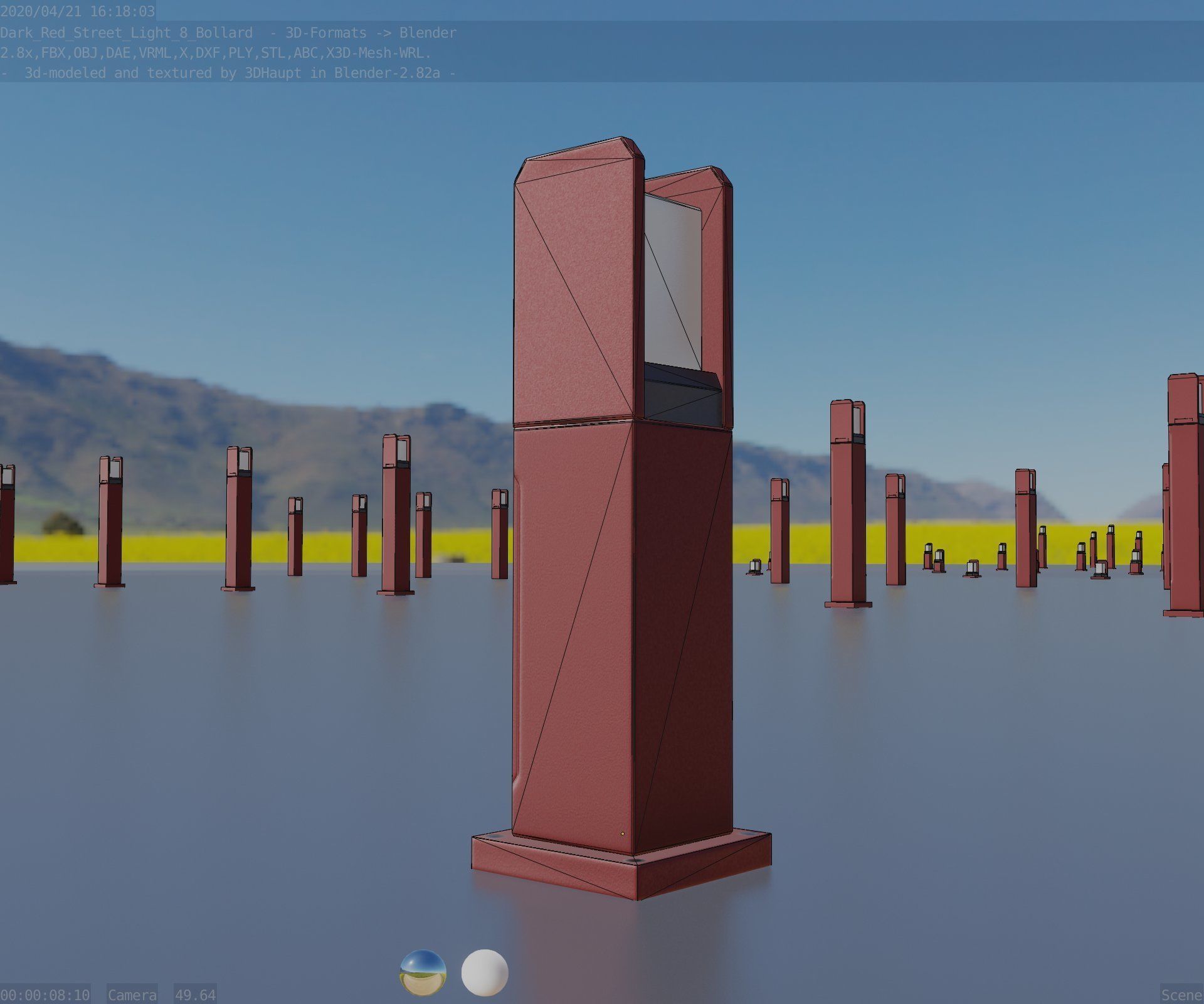 Street Light 8 Bollard 500mm Dark Red Version 1 Low-poly 3D model_1