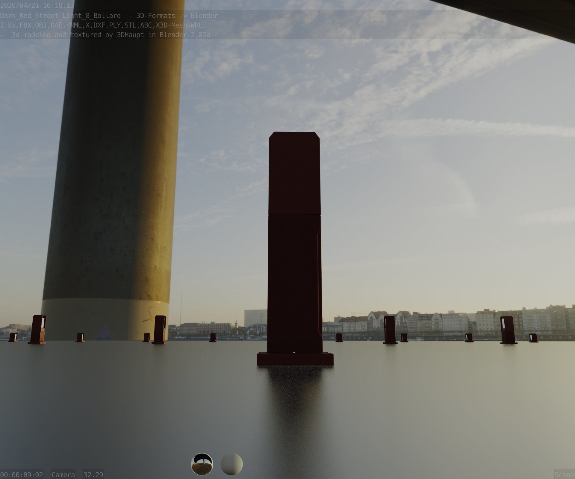 Street Light 8 Bollard 500mm Dark Red Version 1 Low-poly 3D model_8