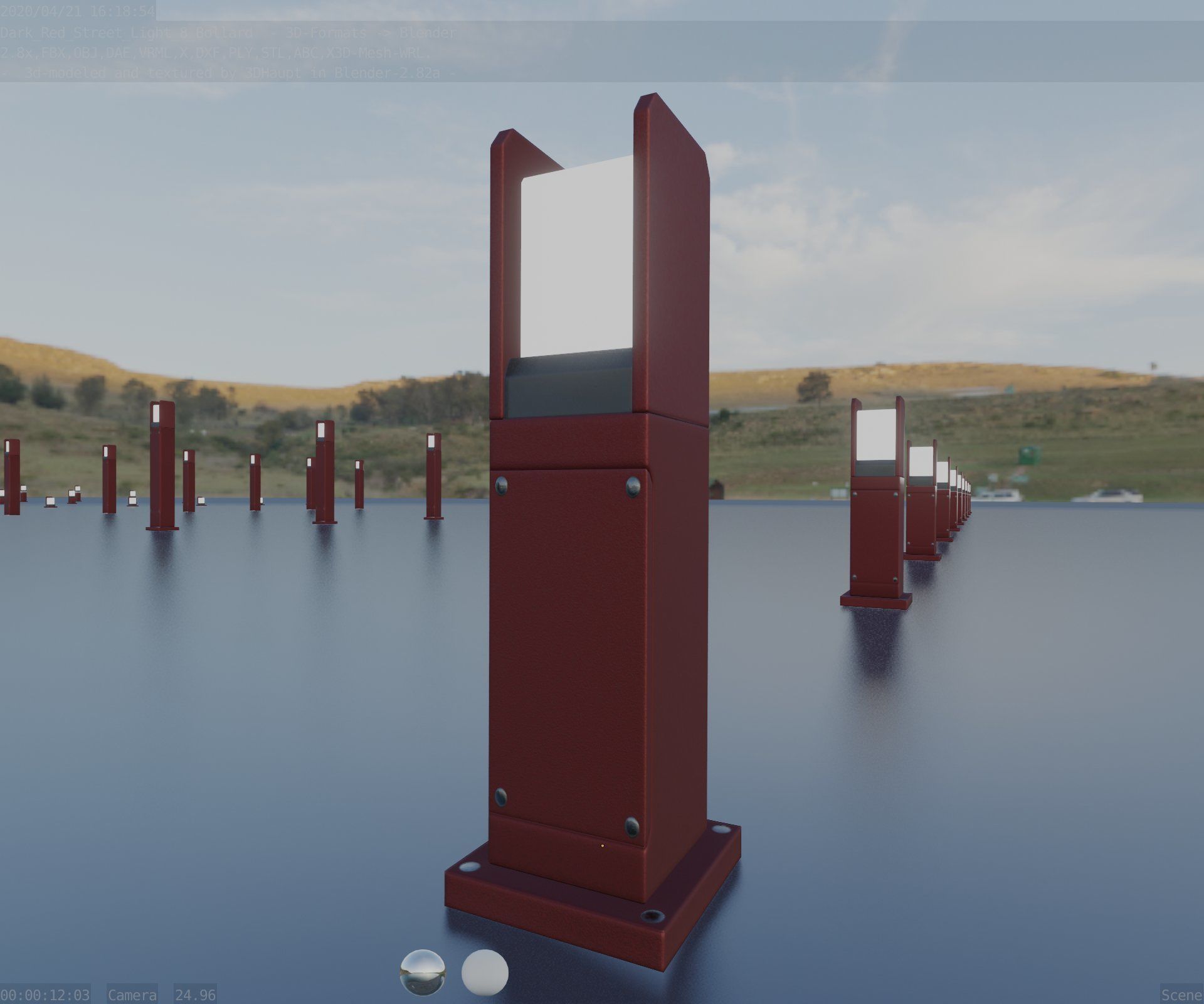 Street Light 8 Bollard 500mm Dark Red Version 1 Low-poly 3D model_91