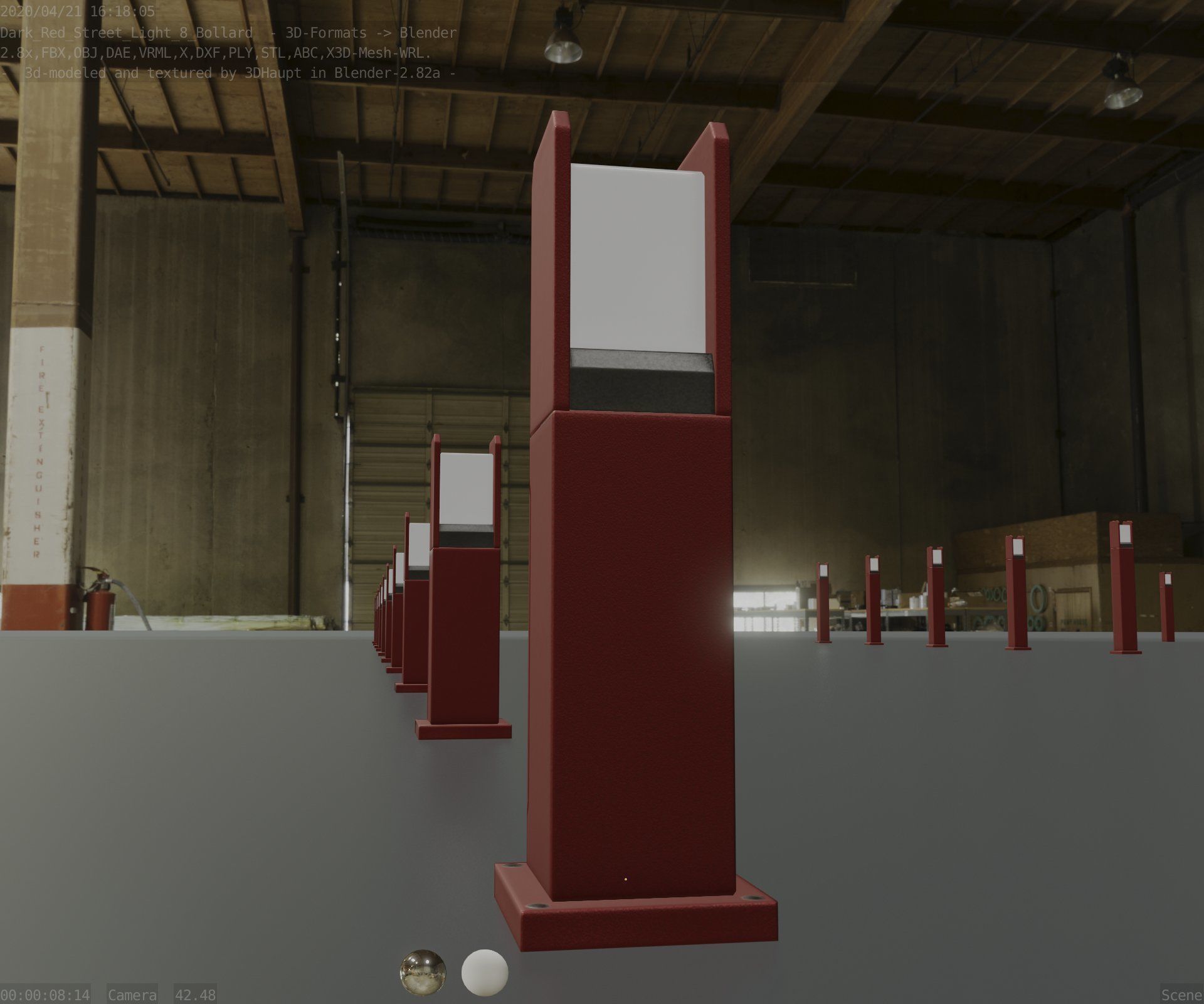 Street Light 8 Bollard 500mm Dark Red Version 1 Low-poly 3D model_17