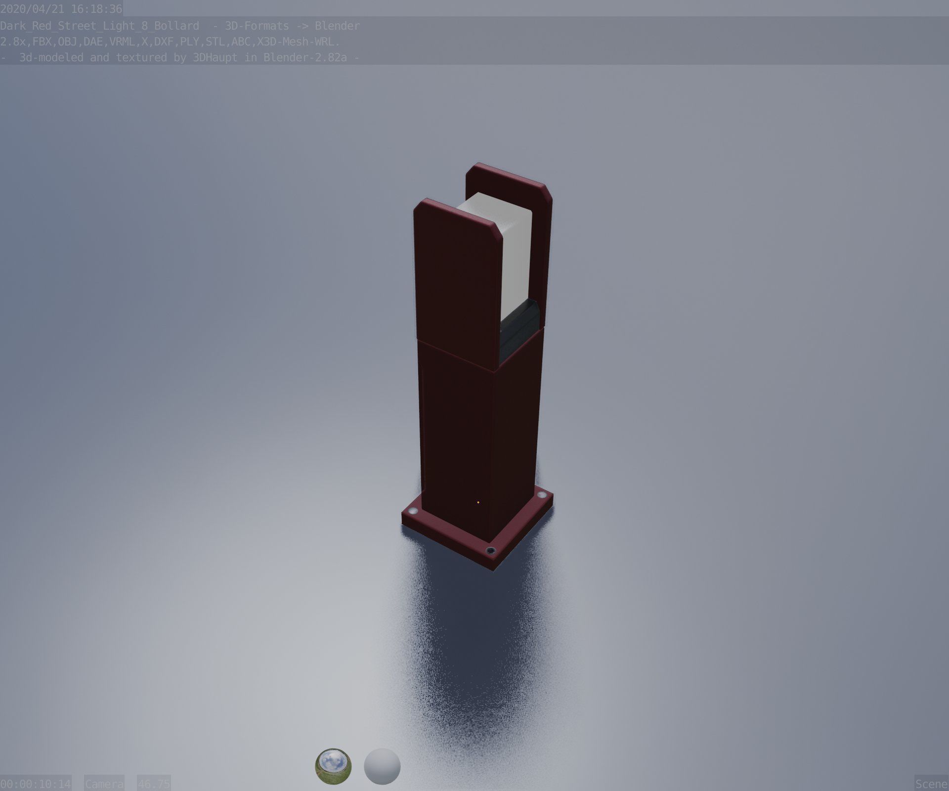 Street Light 8 Bollard 500mm Dark Red Version 1 Low-poly 3D model_54