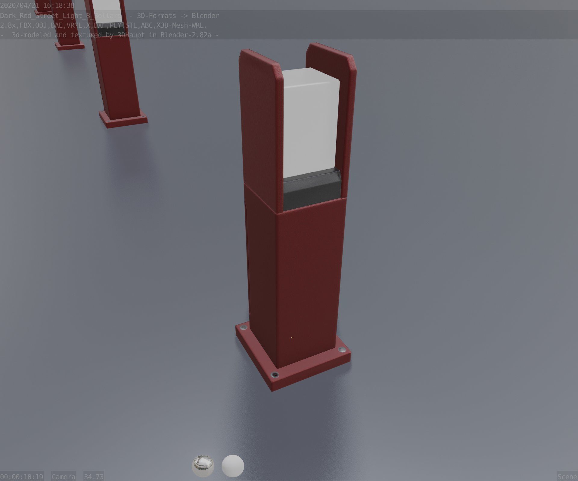 Street Light 8 Bollard 500mm Dark Red Version 1 Low-poly 3D model_59