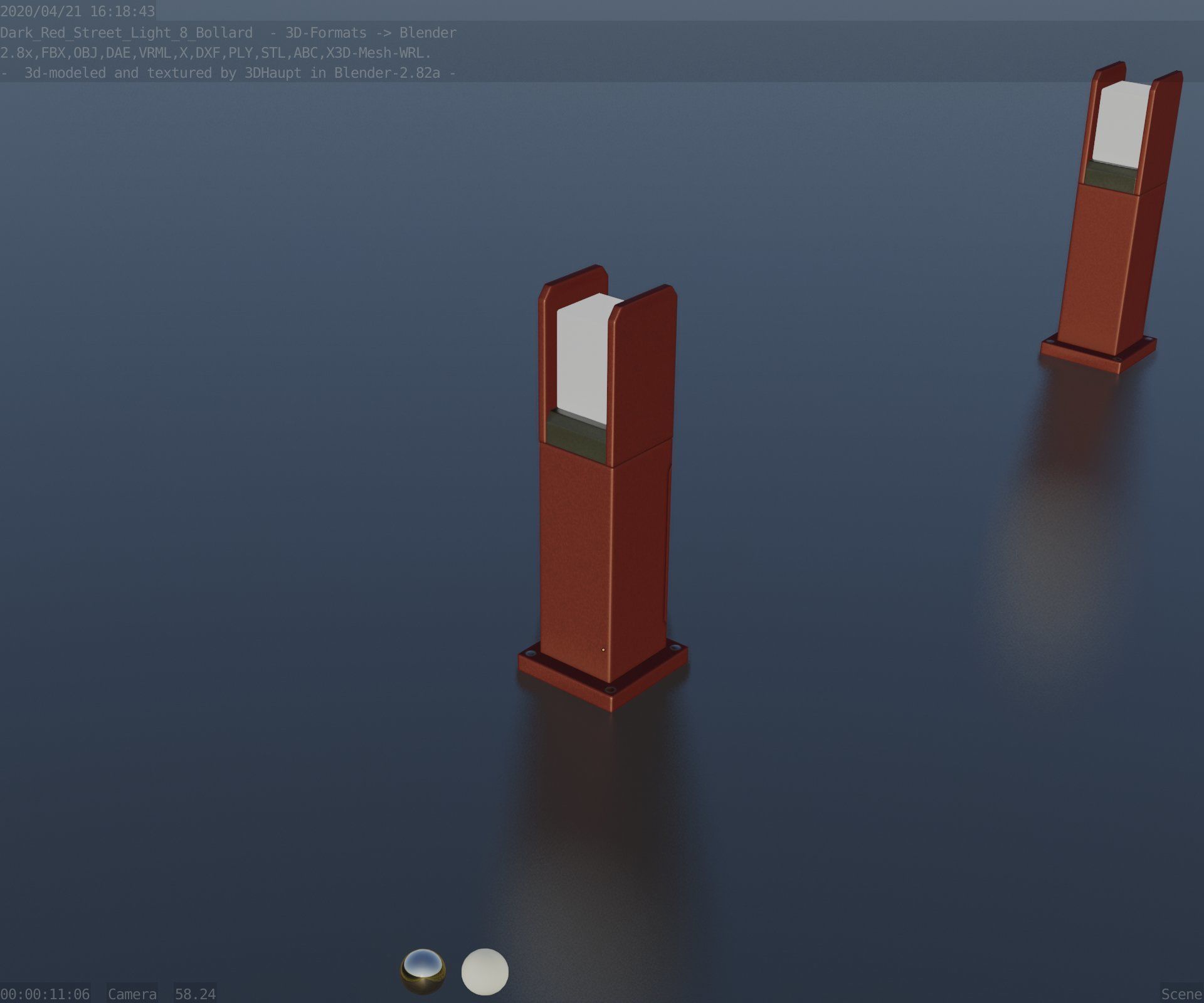 Street Light 8 Bollard 500mm Dark Red Version 1 Low-poly 3D model_70