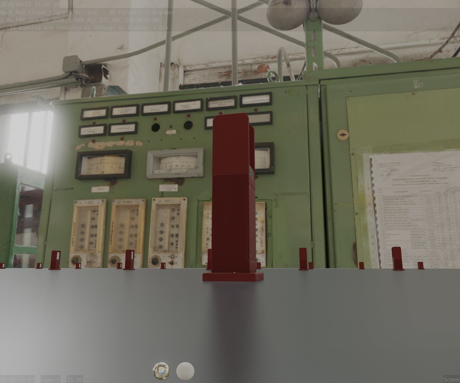 Street Light 8 Bollard 500mm Dark Red Version 1 Low-poly 3D model_10