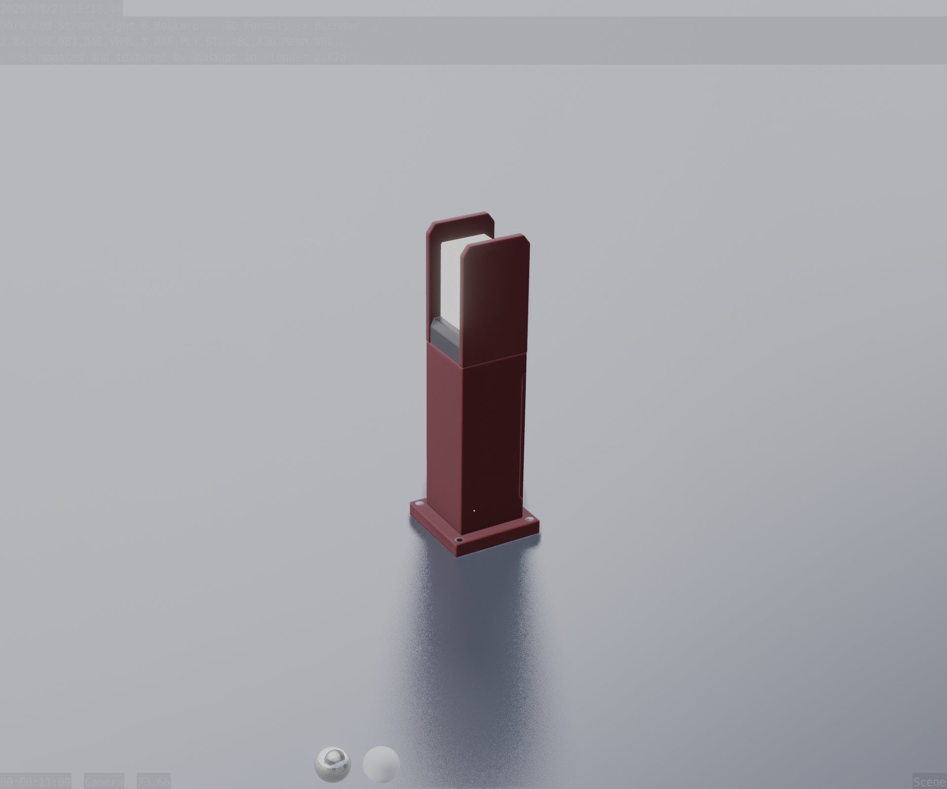 Street Light 8 Bollard 500mm Dark Red Version 1 Low-poly 3D model_73