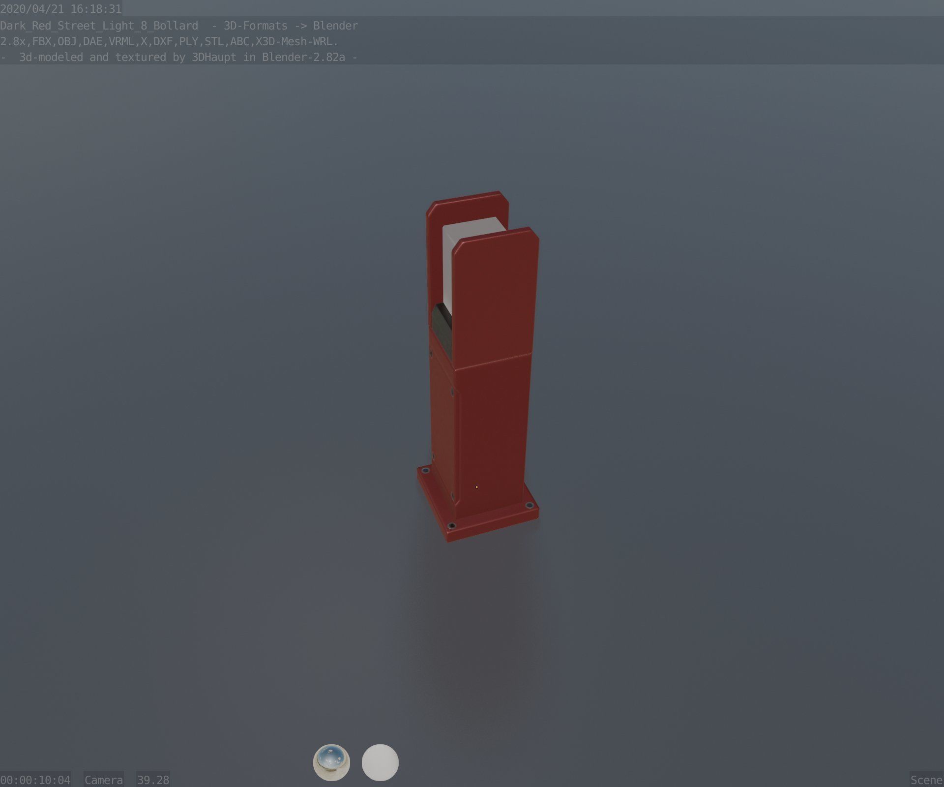 Street Light 8 Bollard 500mm Dark Red Version 1 Low-poly 3D model_44