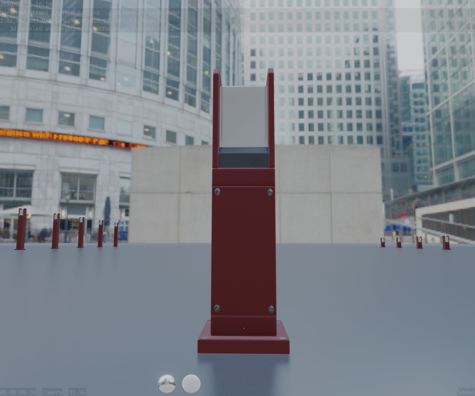 Street Light 8 Bollard 500mm Dark Red Version 1 Low-poly 3D model_32