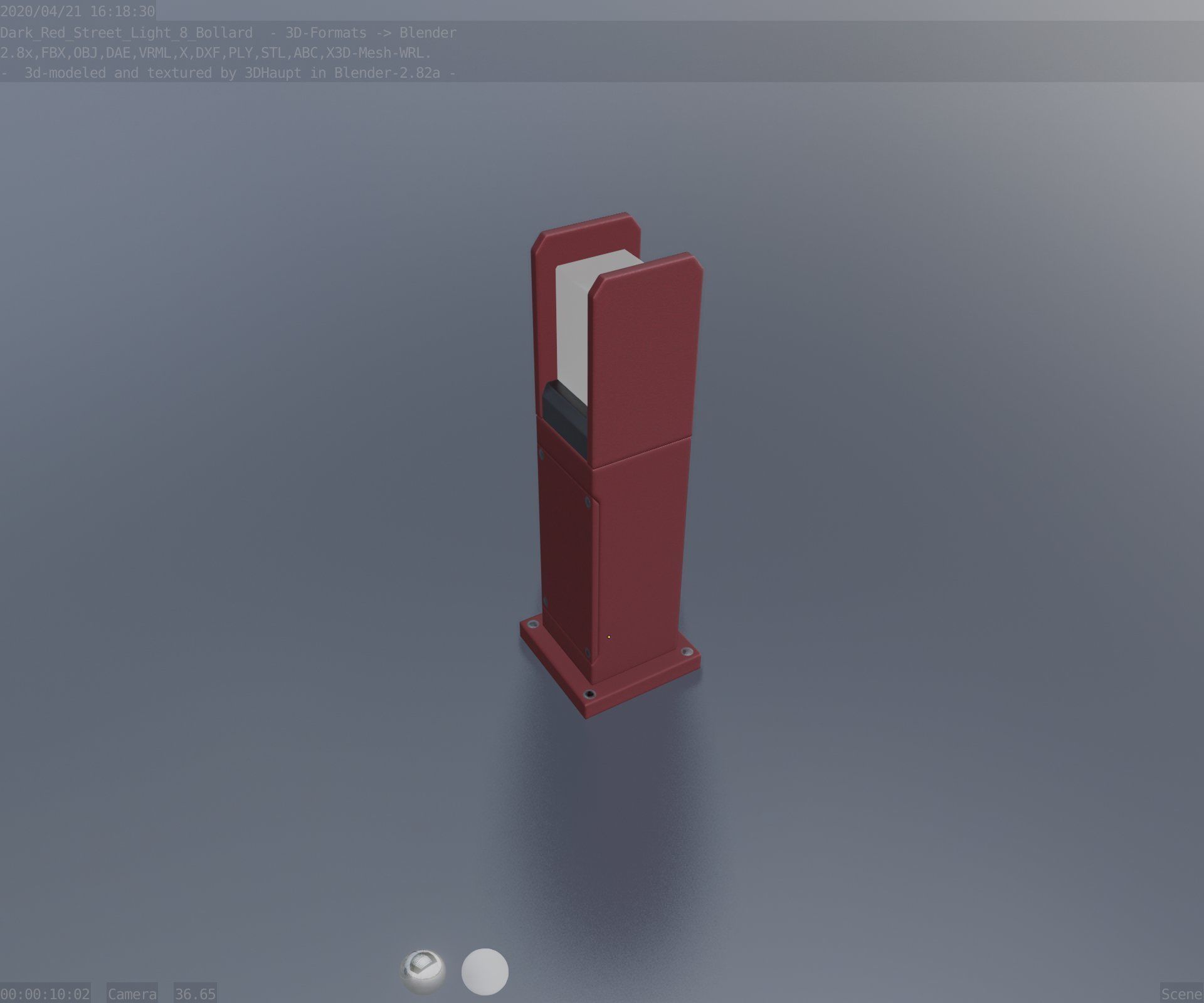 Street Light 8 Bollard 500mm Dark Red Version 1 Low-poly 3D model_42