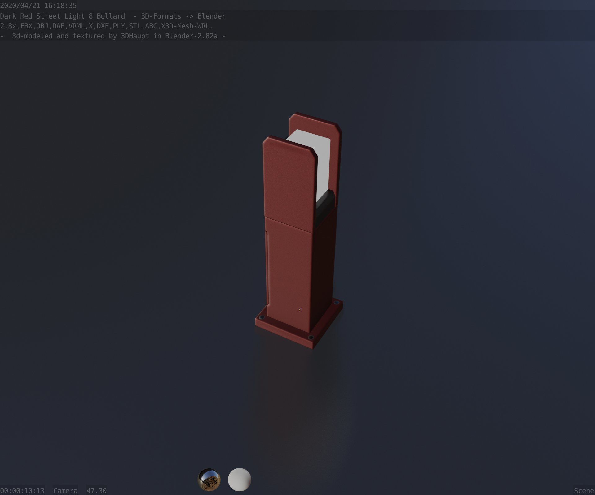 Street Light 8 Bollard 500mm Dark Red Version 1 Low-poly 3D model_53