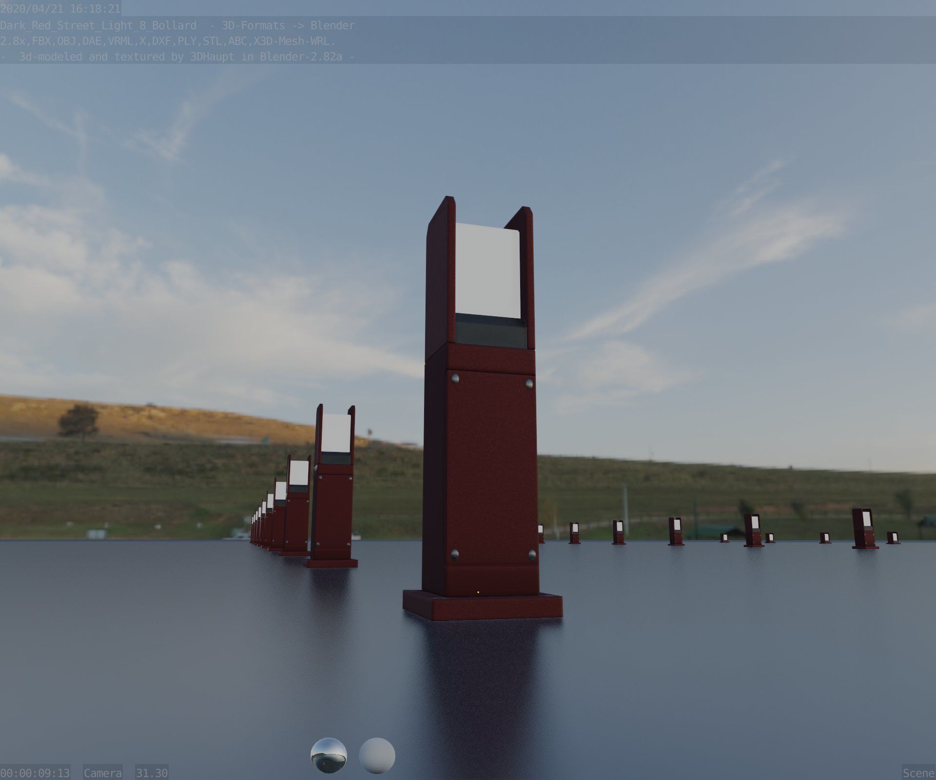 Street Light 8 Bollard 500mm Dark Red Version 1 Low-poly 3D model_29