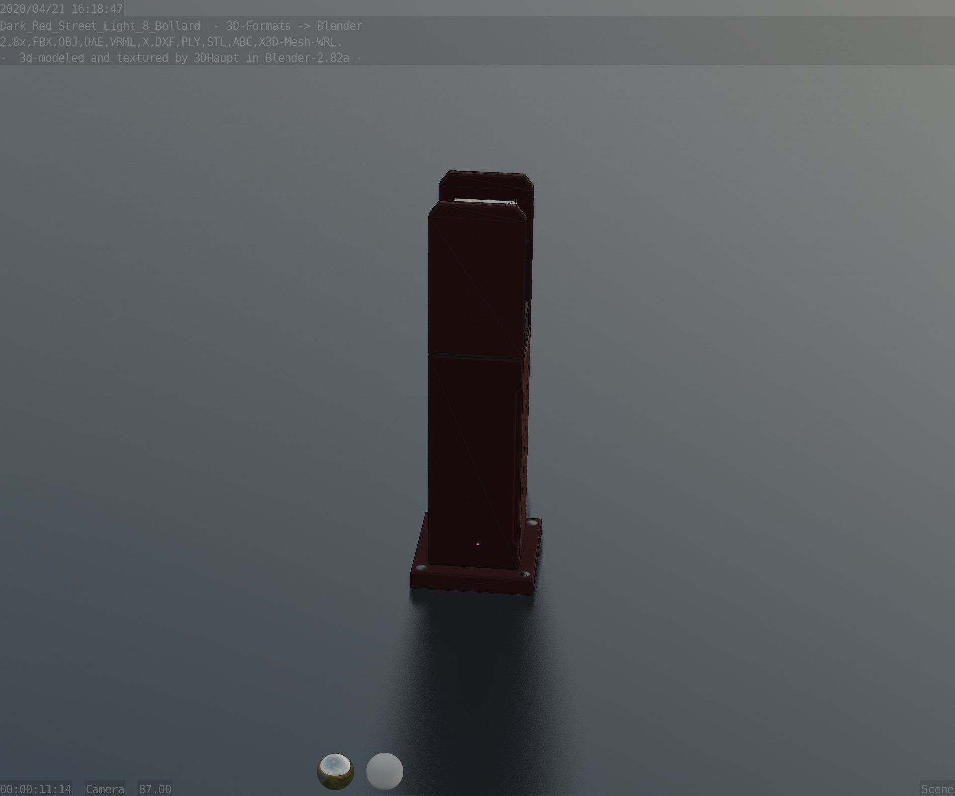 Street Light 8 Bollard 500mm Dark Red Version 1 Low-poly 3D model_78