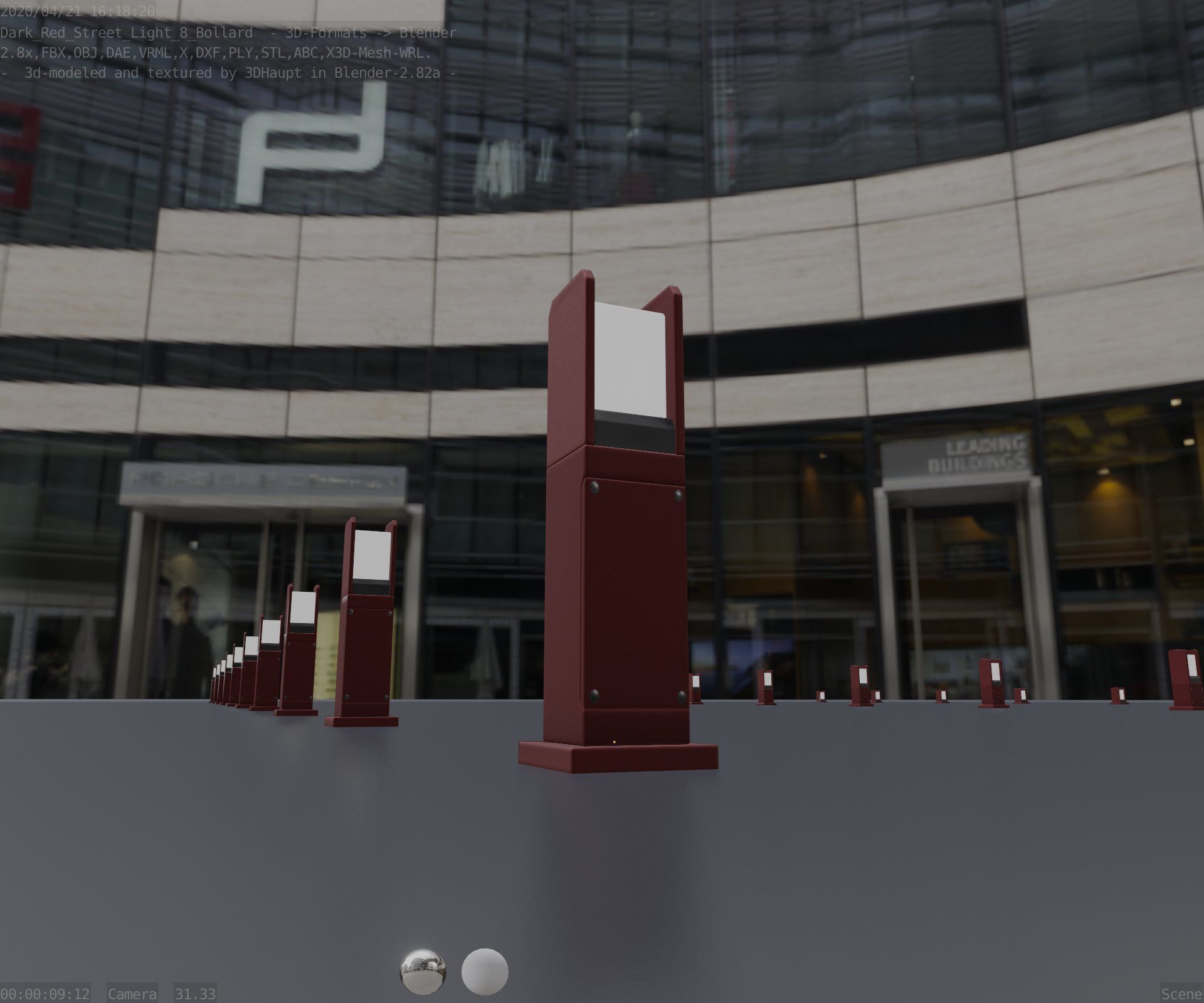 Street Light 8 Bollard 500mm Dark Red Version 1 Low-poly 3D model_28