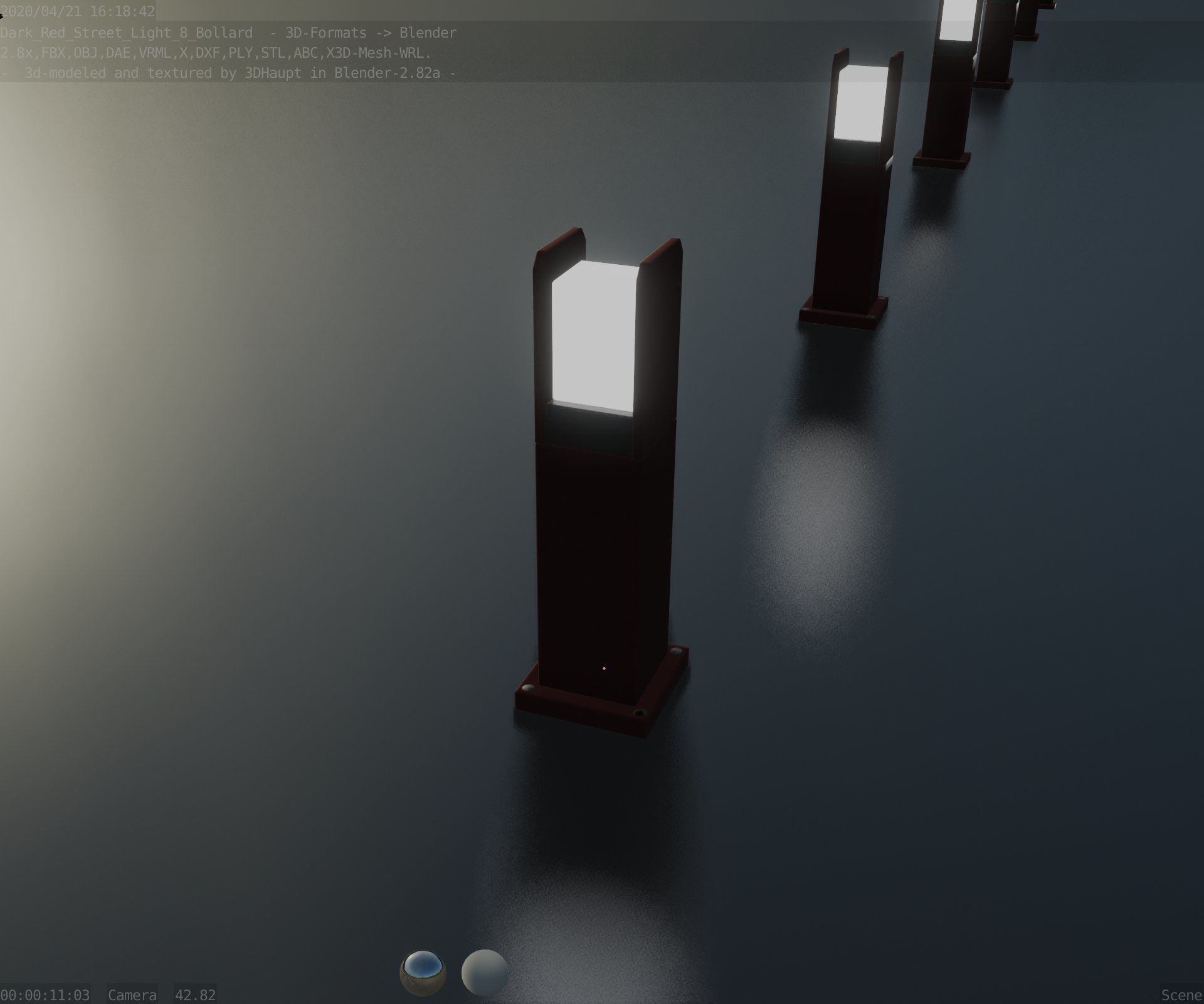 Street Light 8 Bollard 500mm Dark Red Version 1 Low-poly 3D model_67