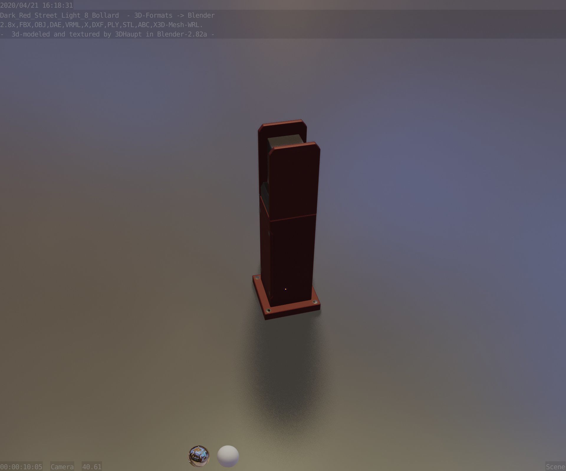 Street Light 8 Bollard 500mm Dark Red Version 1 Low-poly 3D model_45