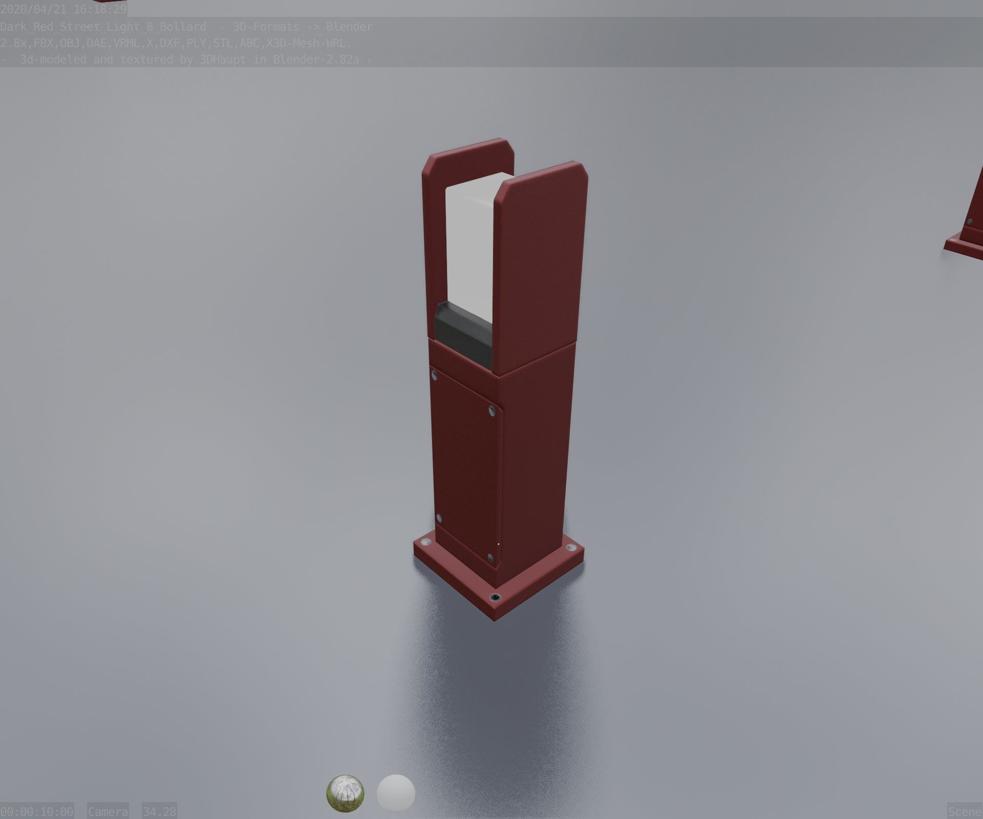 Street Light 8 Bollard 500mm Dark Red Version 1 Low-poly 3D model_40