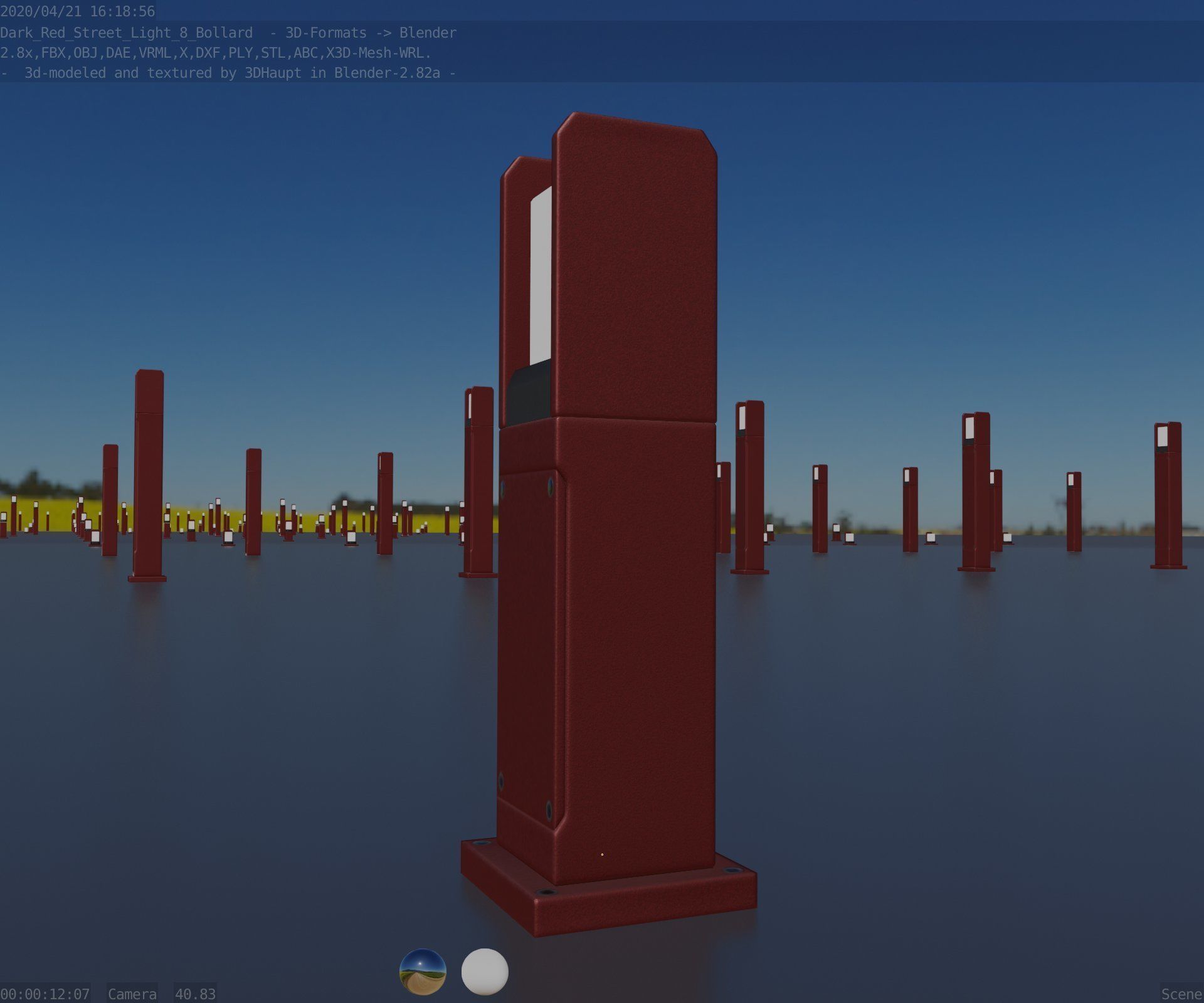 Street Light 8 Bollard 500mm Dark Red Version 1 Low-poly 3D model_95